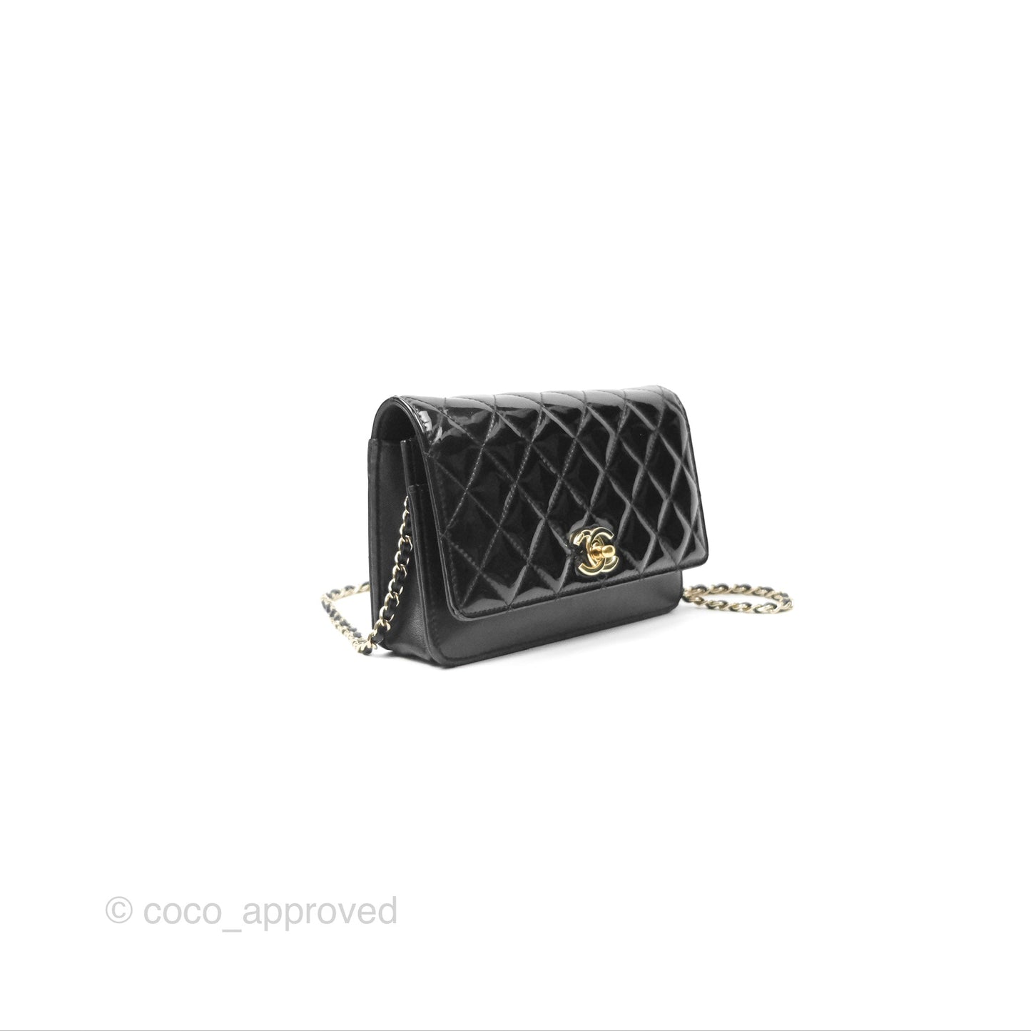 Chanel Wallet On Chain WOC Black Patent Lambskin Gold Hardware