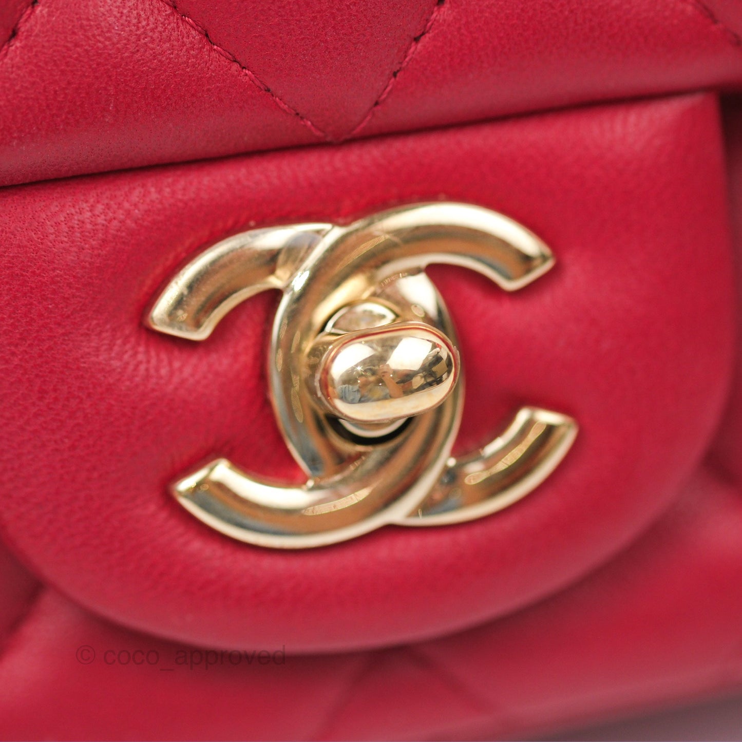 Chanel Mini Square Flap Red Lambskin Light Gold Hardware