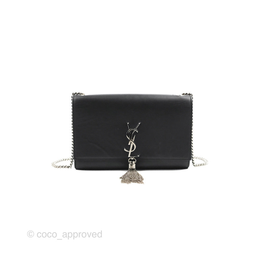 Saint Laurent Medium Kate Tassel Chain Bag Black Smooth Calfskin Silver Hardware