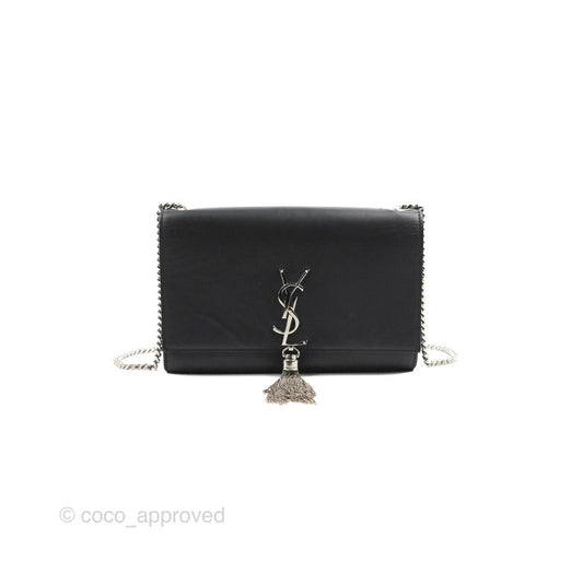 Saint Laurent Medium Kate Tassel Chain Bag Black Smooth Calfskin Silver Hardware