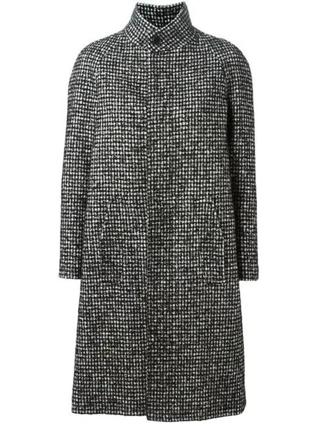 Luxury Saint Laurent Houndstooth Wool Single Coat Grey