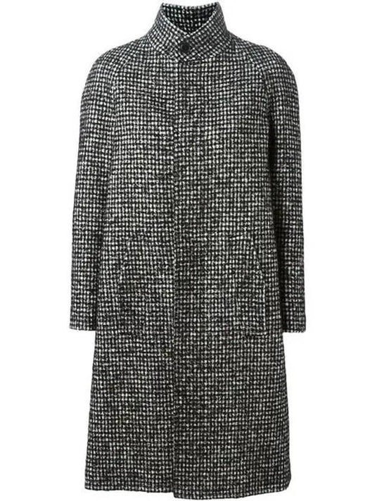 Luxury Saint Laurent Houndstooth Wool Single Coat Grey