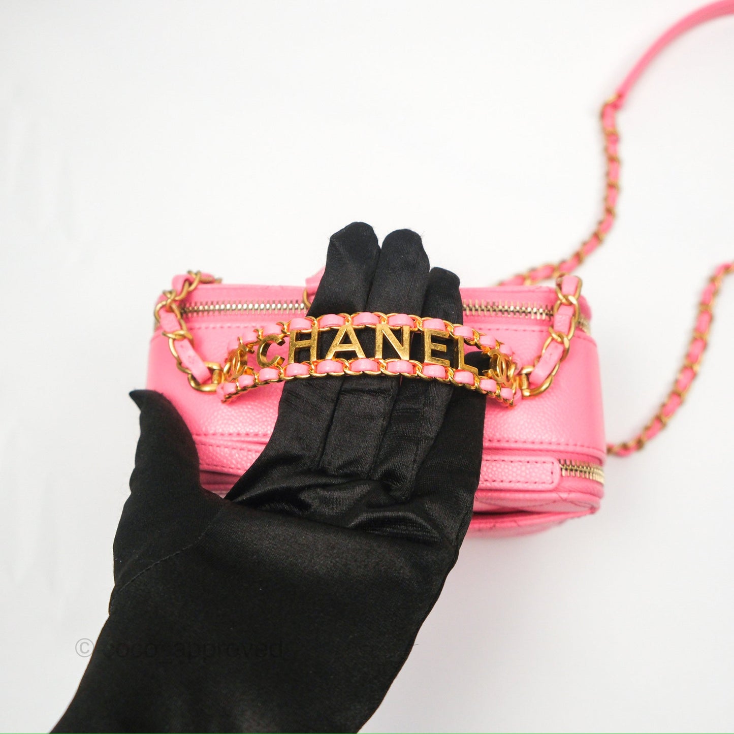 Chanel Caviar Quilted Pick Me Up Small Vanity Case Hot Pink