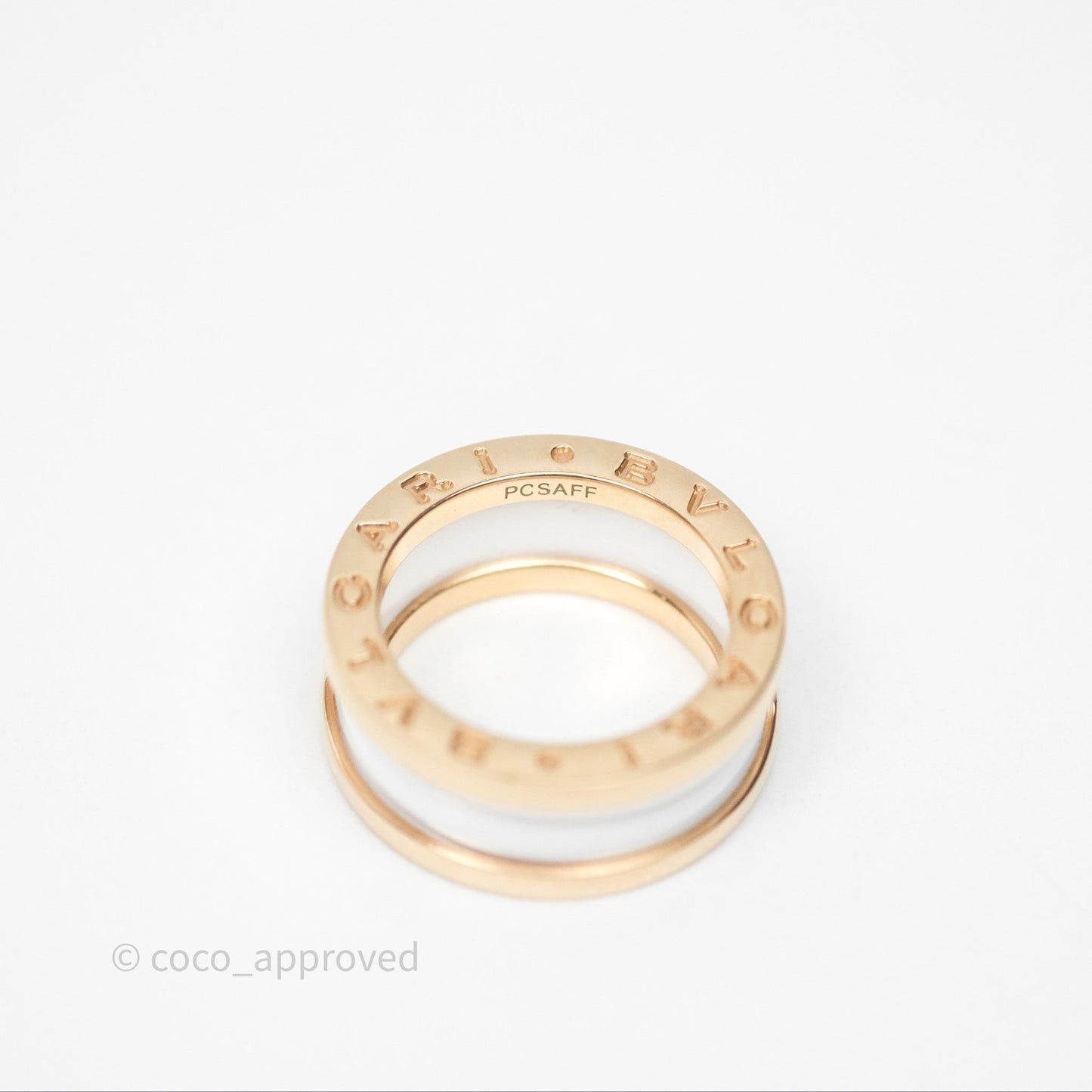 Bvlgari B.Zero1 Two-Band Ring White Ceramic Spiral 18K Rose Gold Size 49
