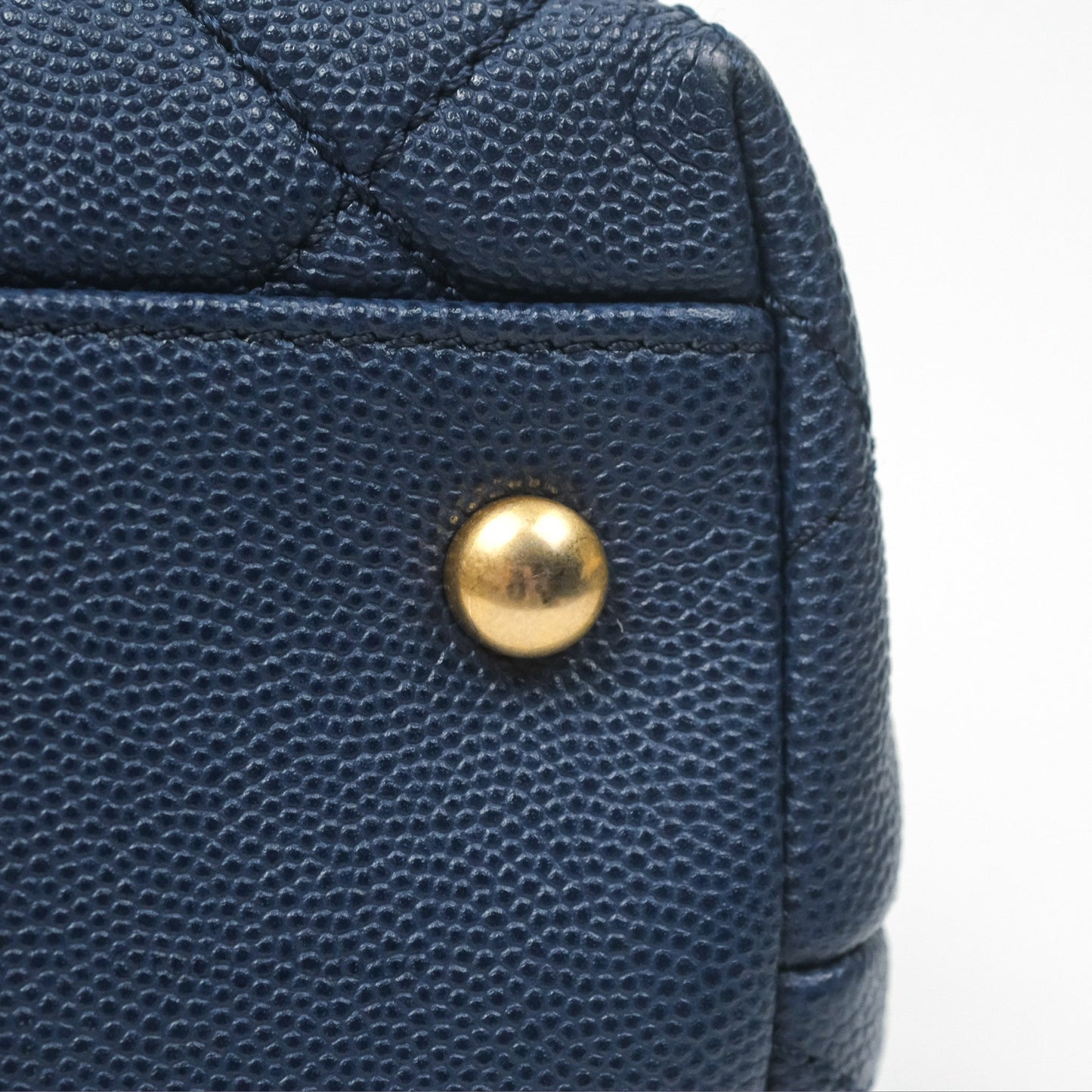 Chanel Medium Coco Handle Quilted Navy Caviar Lizard Handle Aged Gold Hardware