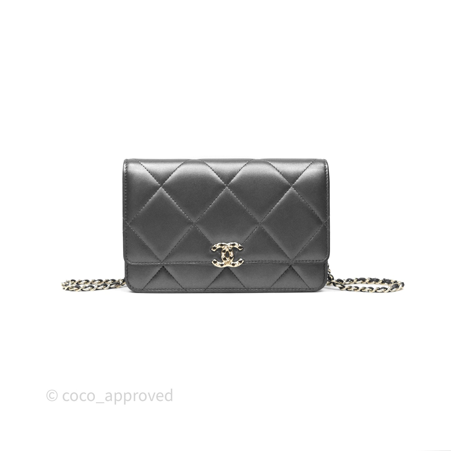 Chanel Wallet On Chain WOC Iridescent Dark Grey Lambskin Gold Hardware