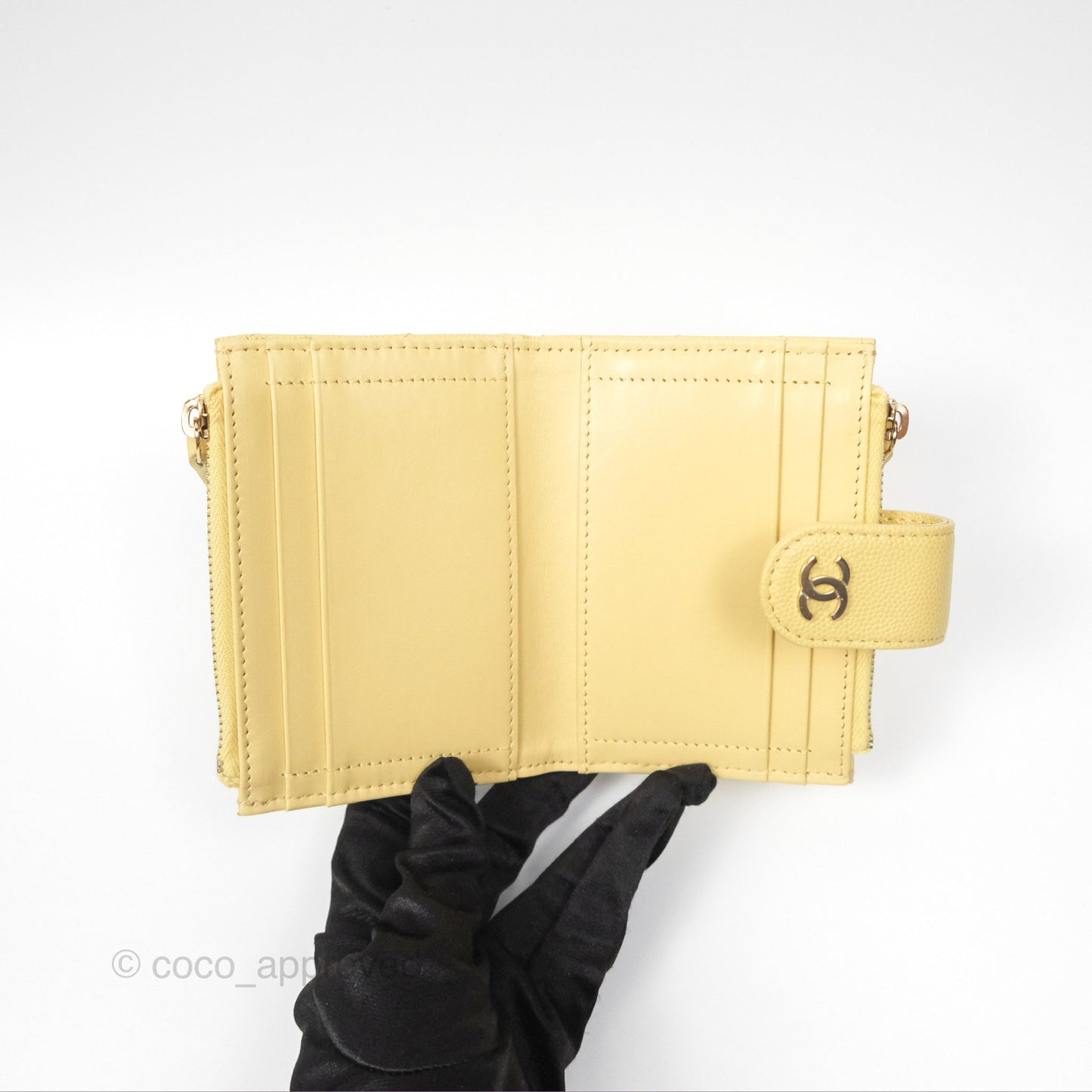Chanel Classic Double Zip Card Case Yellow Caviar Gold Hardware