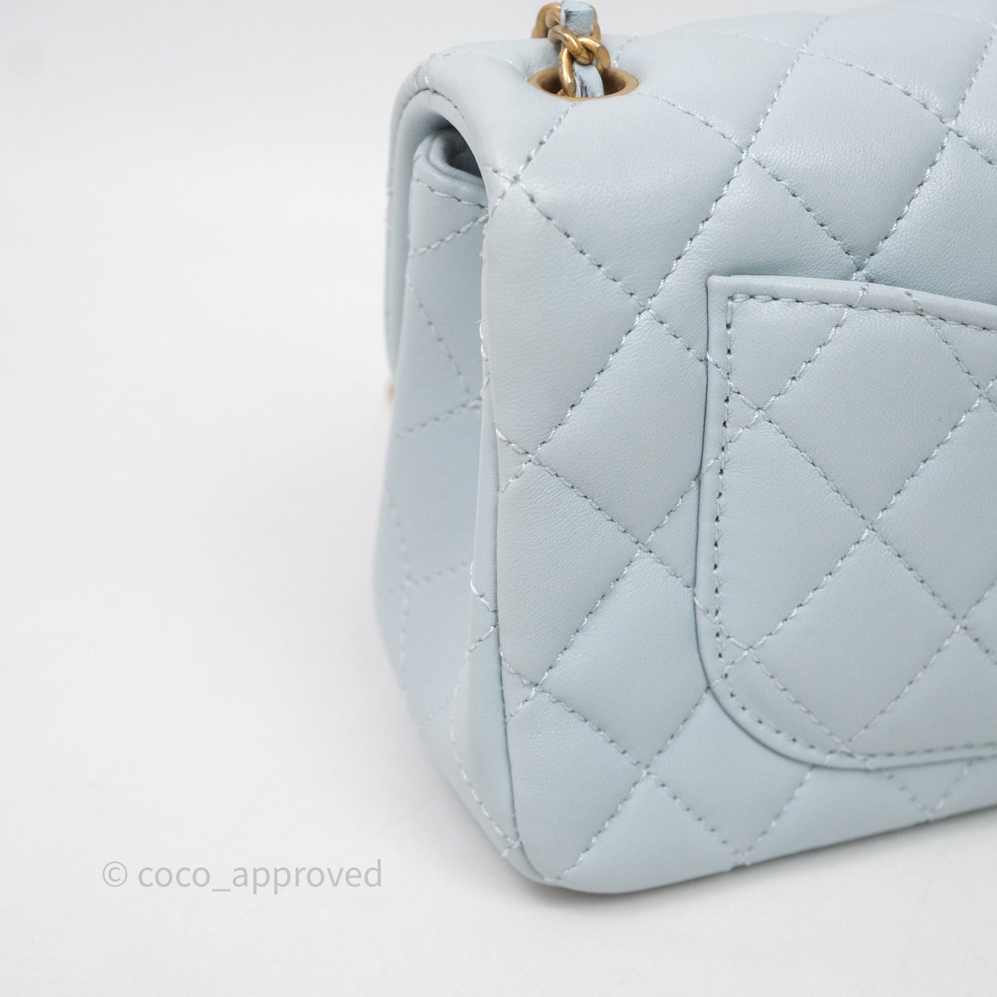 Chanel Pearl Crush Mini Rectangular Light Blue Lambskin Aged Gold Hardware
