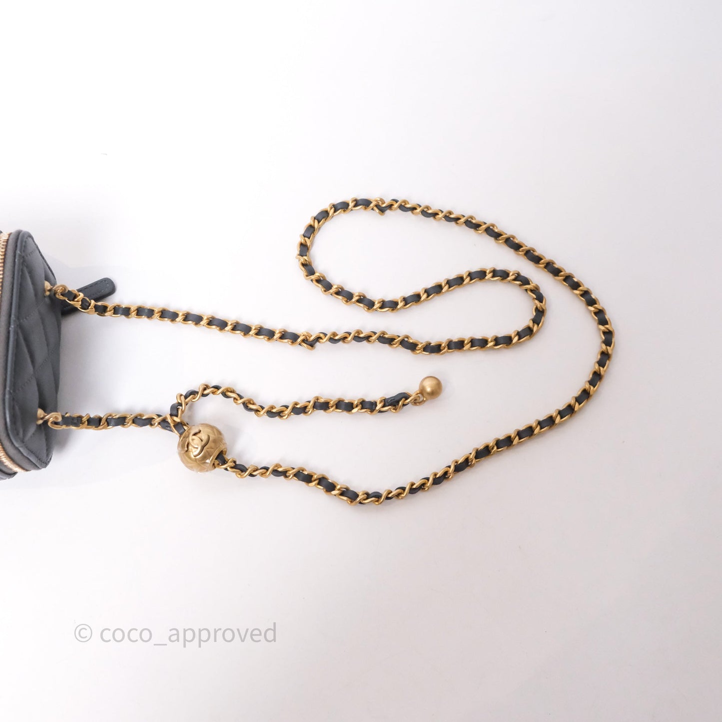 Chanel Mini Vanity Pearl Crush With Chain Dark Grey Lambskin Aged Gold Hardware