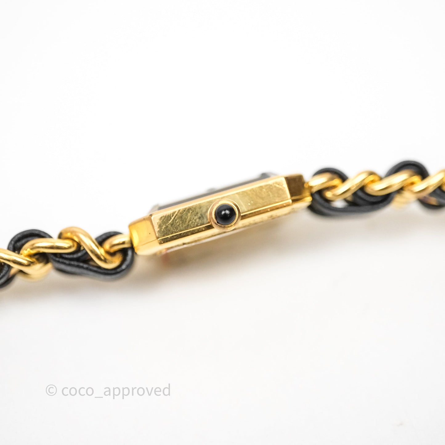 Chanel Vintage Première Watch Black Leather Gold Plated Size M