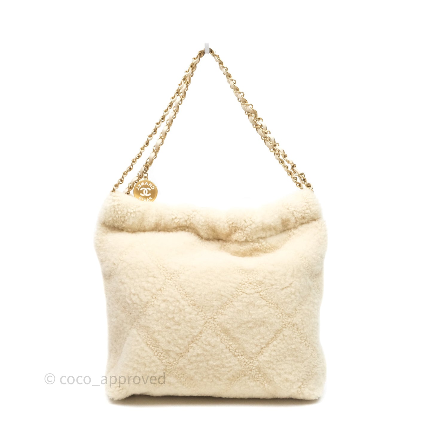 Chanel Small 22 Bag Ecru Shearling Aged Gold Hardware