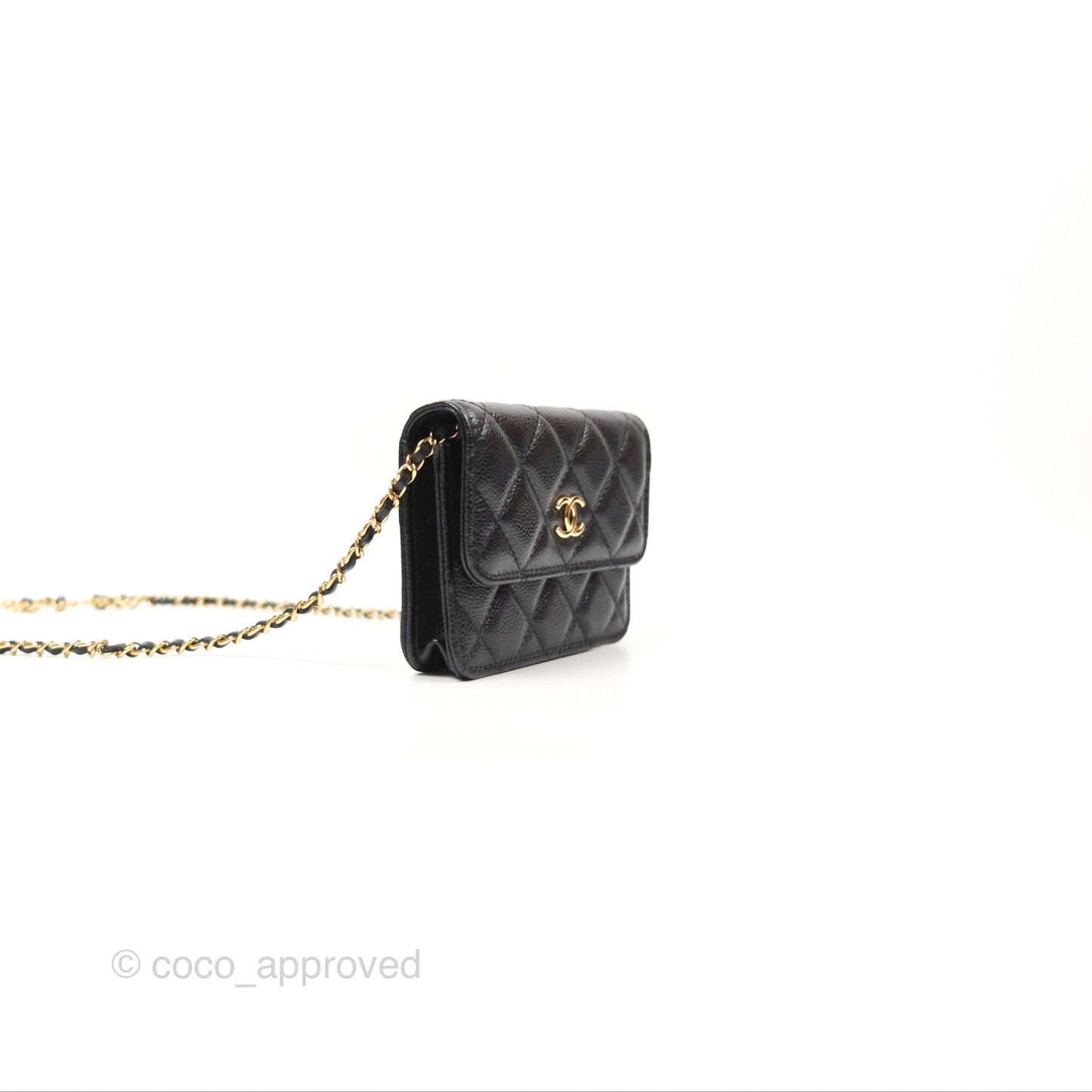 Chanel Miss Coco Clutch With Chain Quilted Black Caviar Gold Hardware