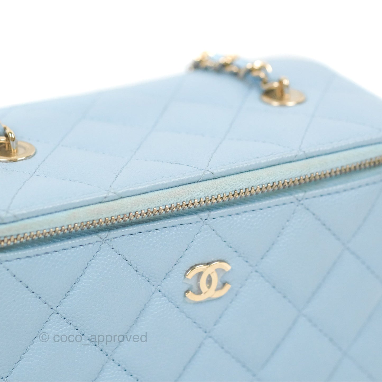 Chanel Vanity with Chain Blue Caviar Aged Gold Hardware