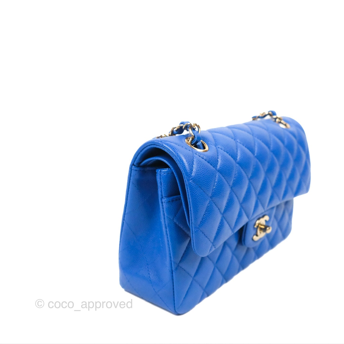 Chanel Small Classic Quilted Flap Blue Caviar Gold Hardware