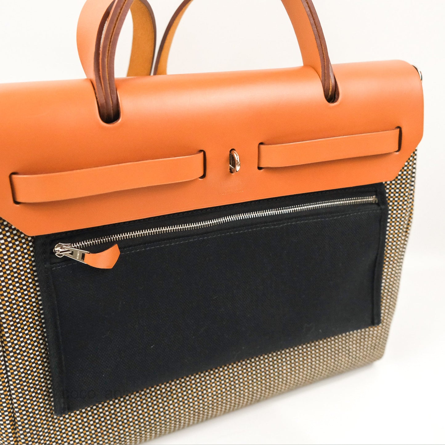 Hermès Herbag Zip 31 Black/White/Desert Viking Criss Toile Natural Palladium Hardware