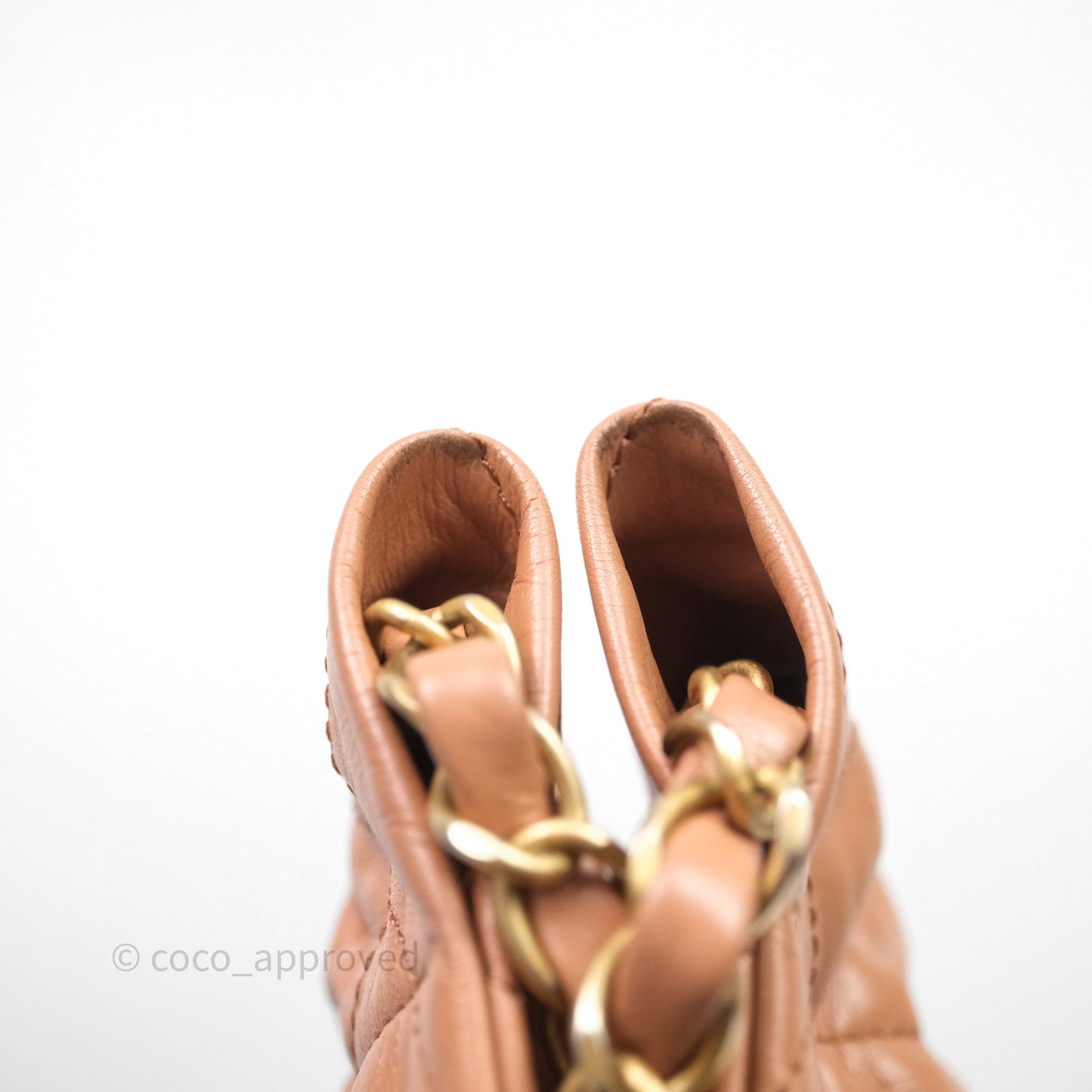 Chanel 22 Small Caramel Beige Shiny Calfskin Aged Gold Hardware
