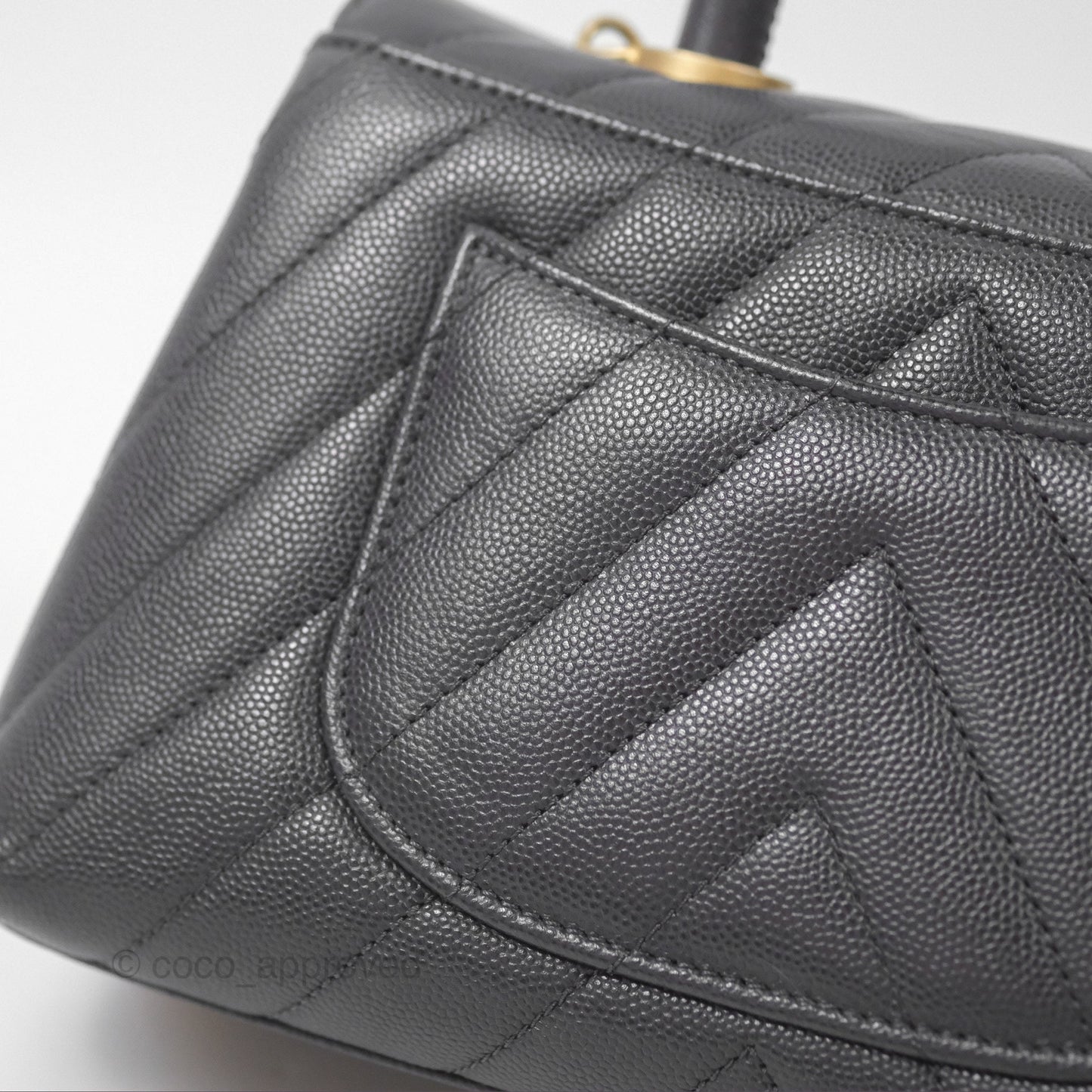 Chanel Small Coco Handle Chevron Dark Grey Caviar Aged Gold Hardware