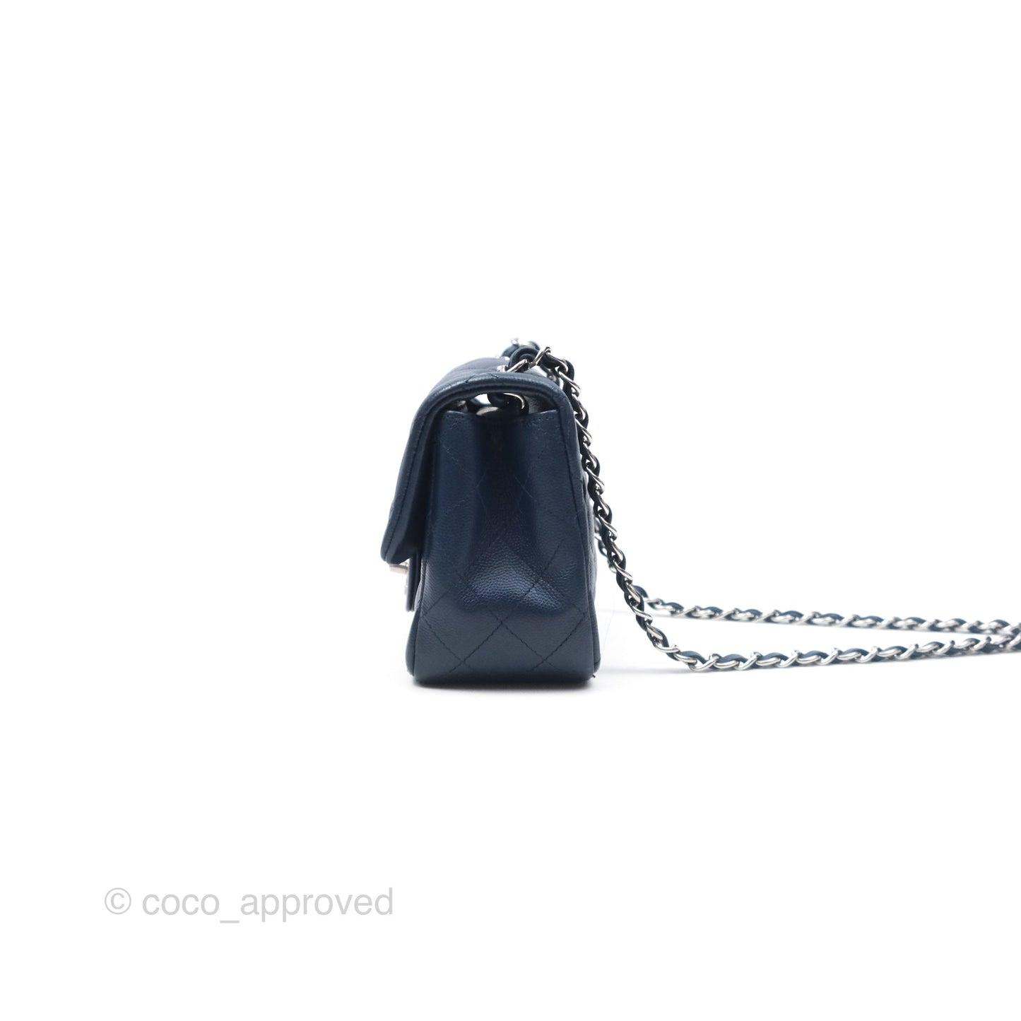 Chanel Mini Square Flap Quilted Navy Caviar Silver Hardware