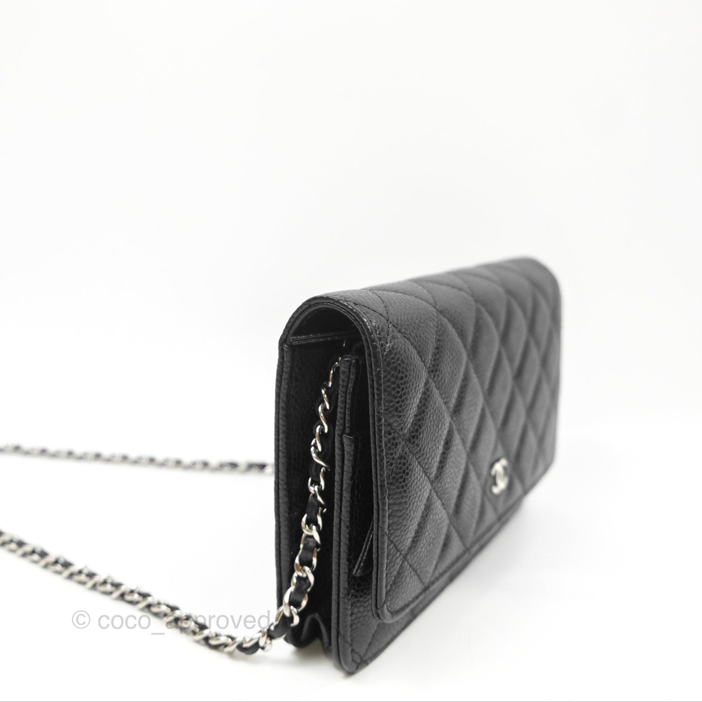 Chanel Quilted Classic Wallet On Chain WOC Black Caviar Silver Hardware