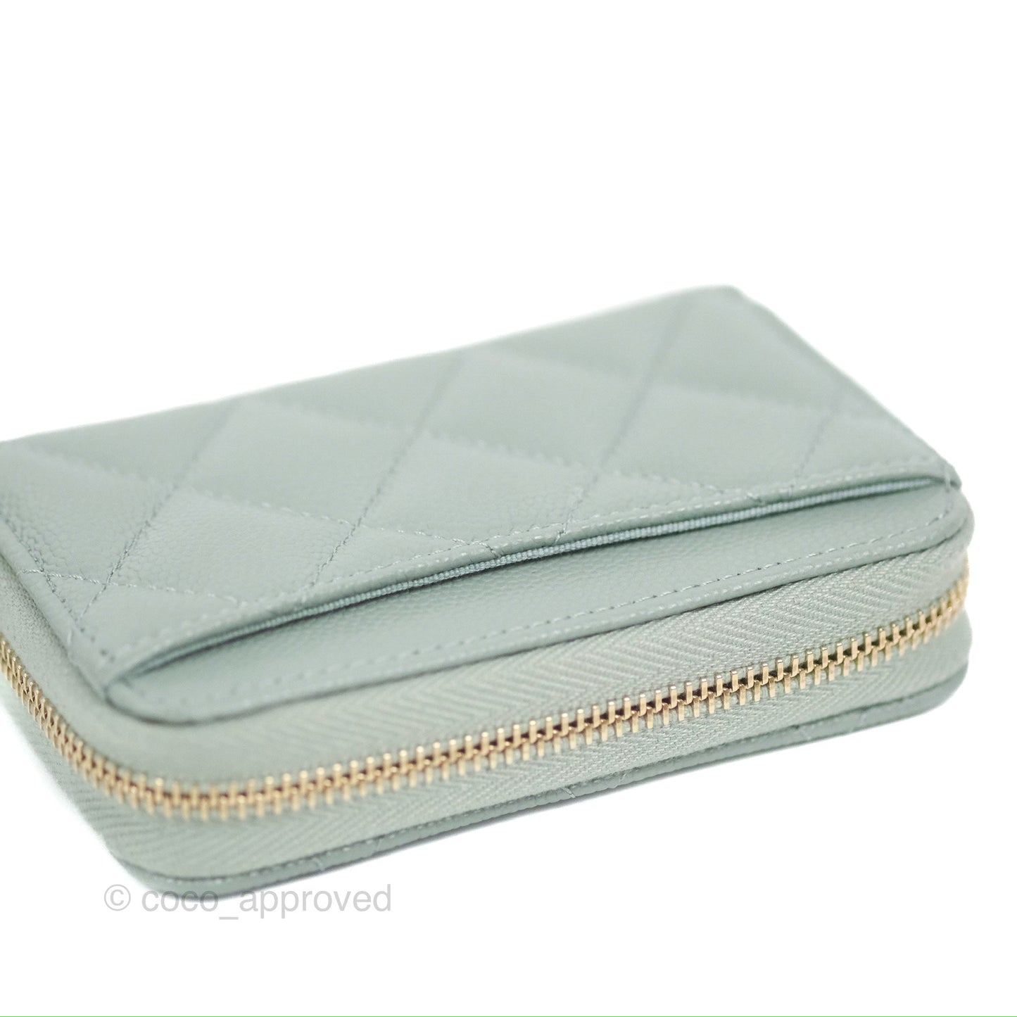 Chanel Classic Quilted Zipped Coin Purse Tiffany Green Caviar Gold Hardware