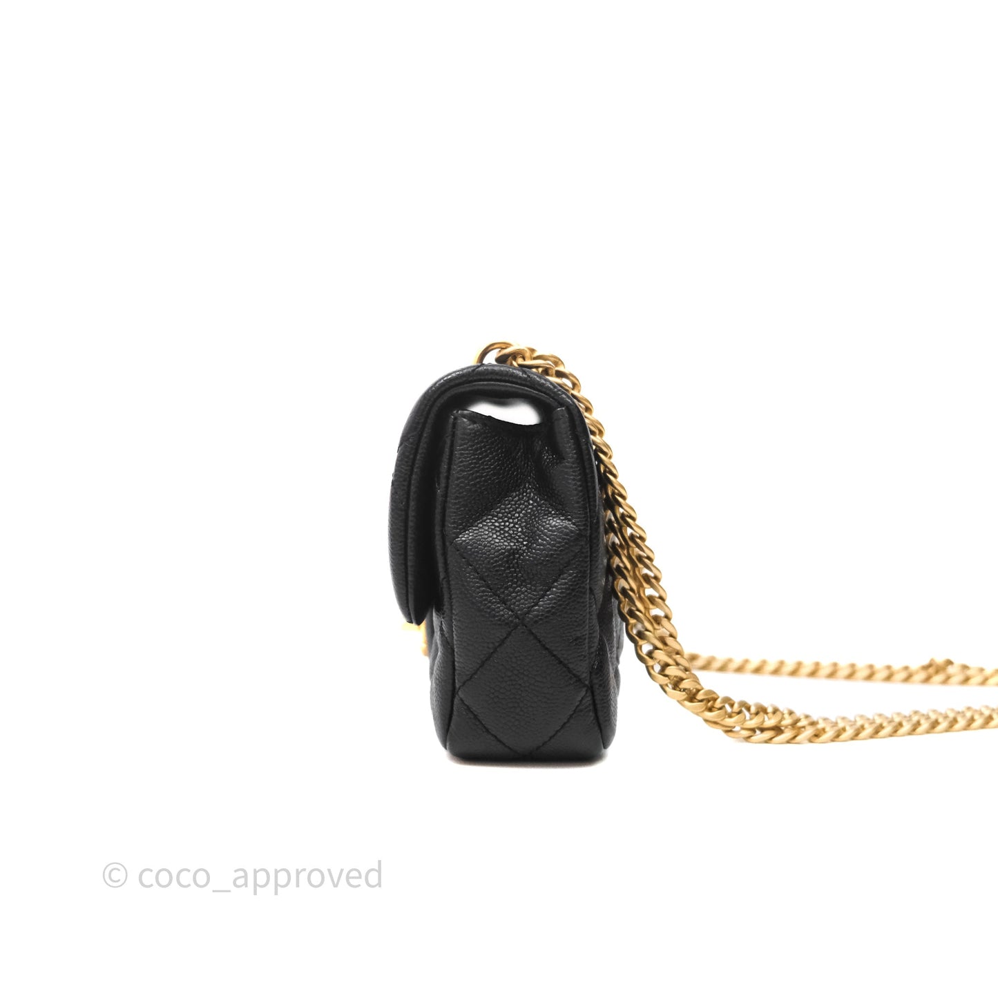 Chanel Mini Flap Bag Heart Adjustable Chain Black Caviar Aged Gold Hardware