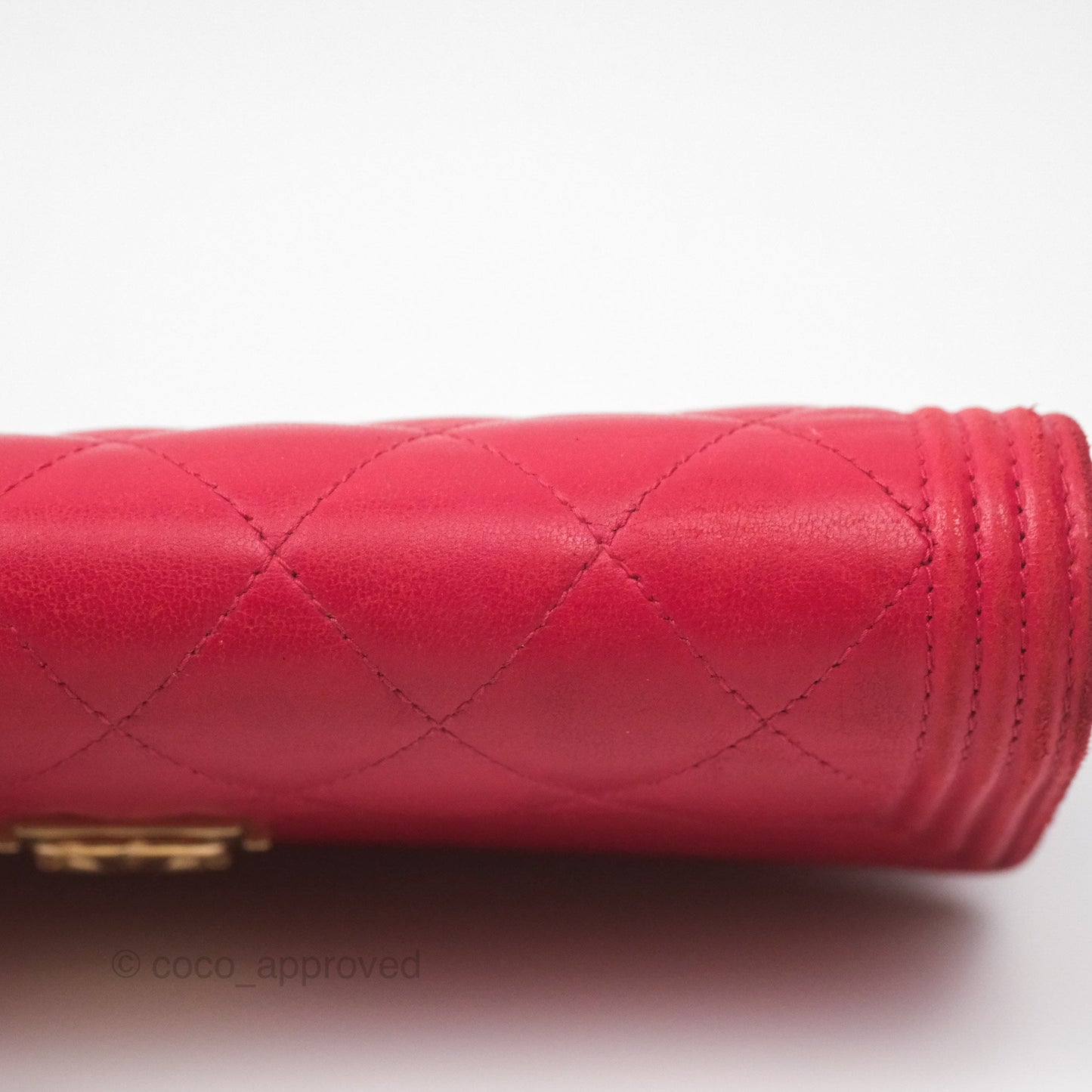 Chanel Quilted Boy Flap Long Wallet Red Lambskin Gold Hardware