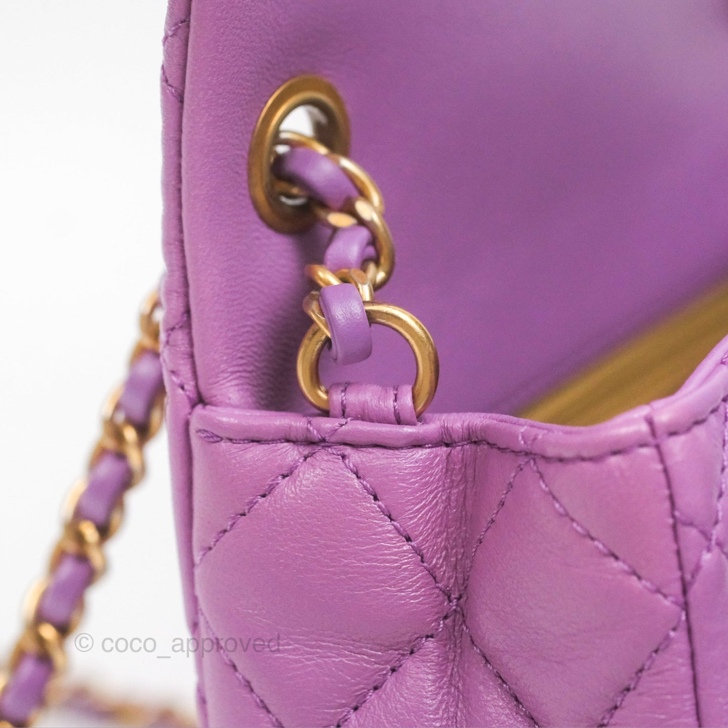 Chanel Mini Rectangular Pearl Crush Quilted Purple Lambskin Aged Gold Hardware
