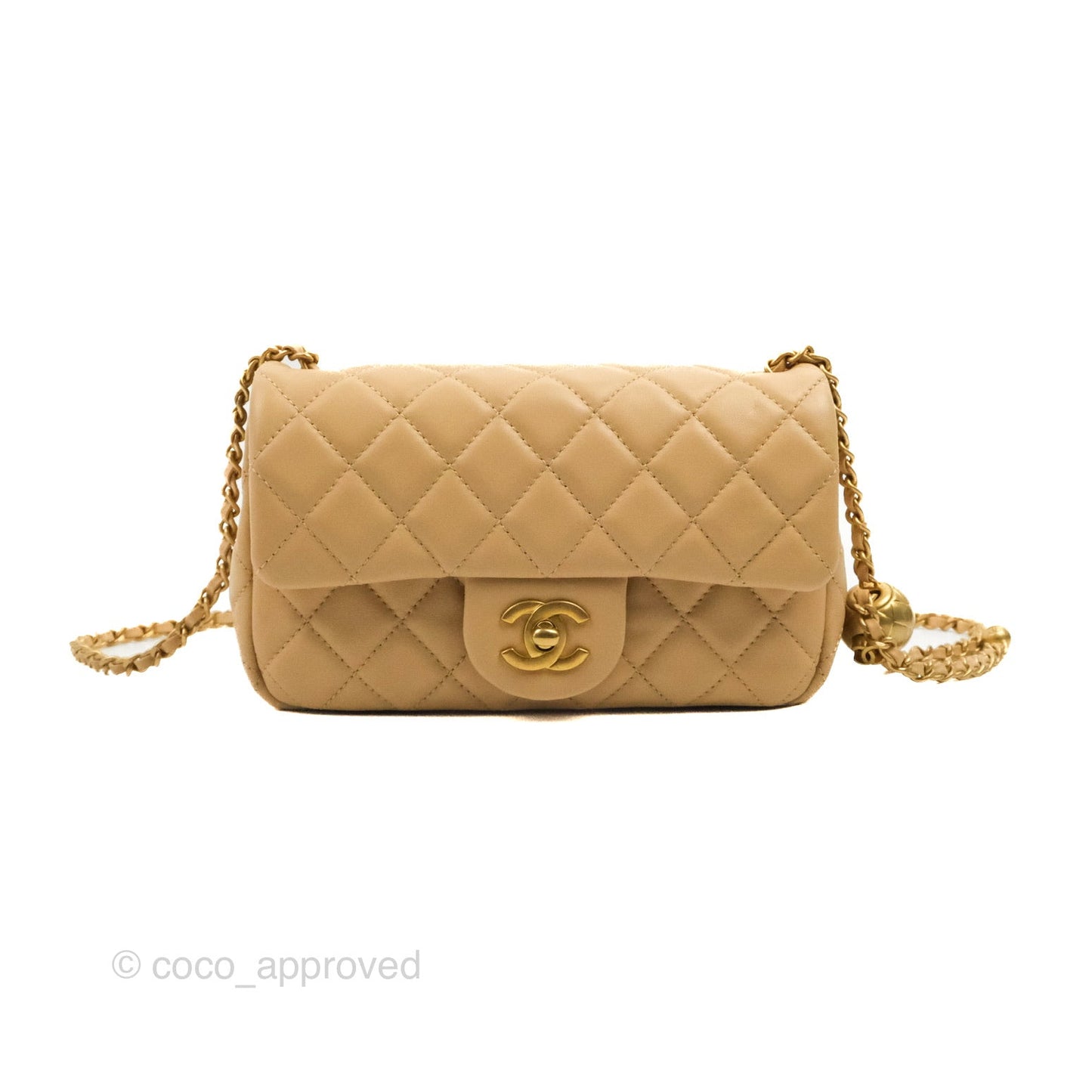 Chanel Mini Rectangular Pearl Crush Beige Lambskin Aged Gold Hardware