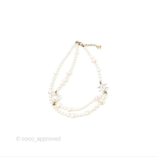 Chanel CC Pearl Double Necklace Gold Tone 17K
