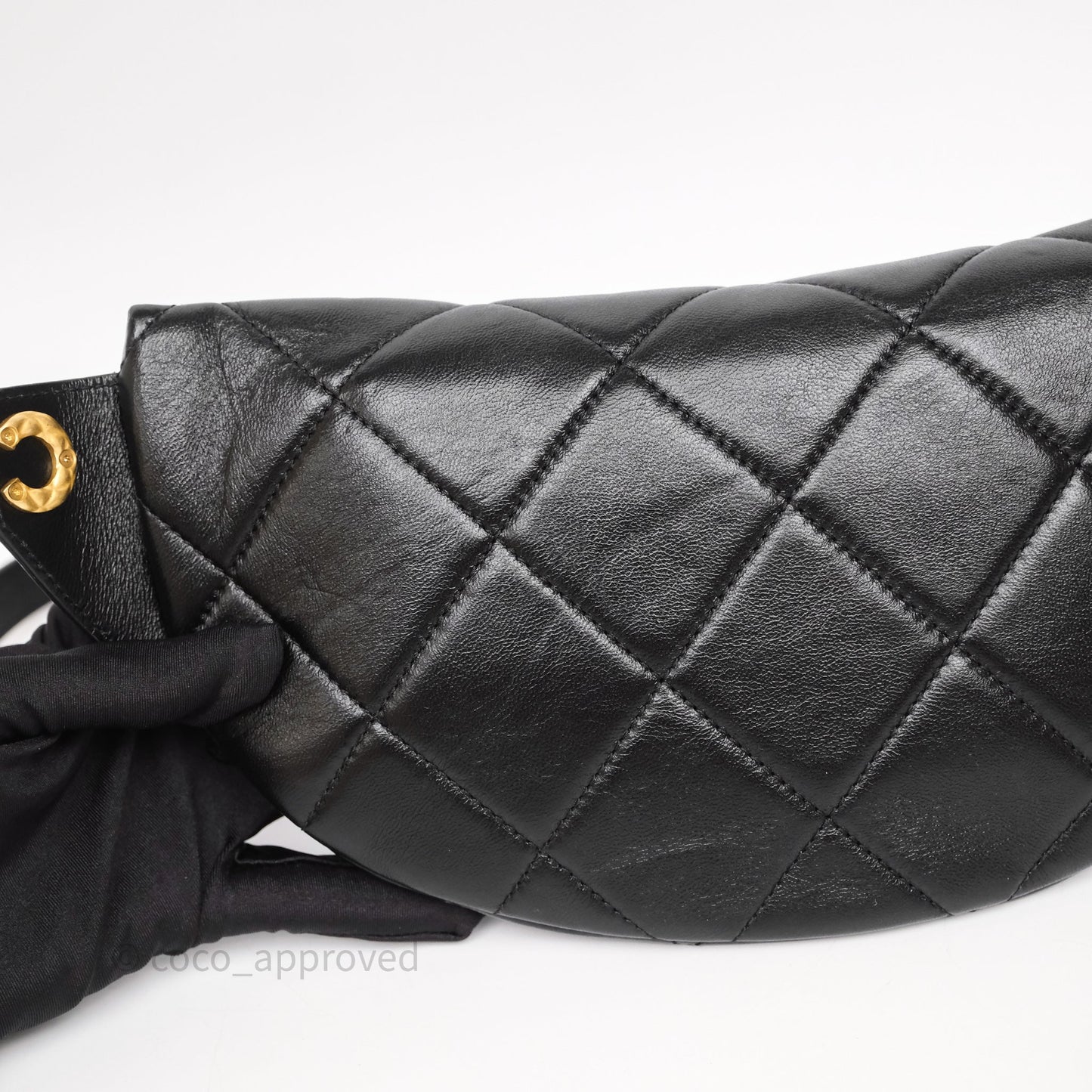 Chanel Quilted Waist Bag Lambskin Black Aged Gold Hardware