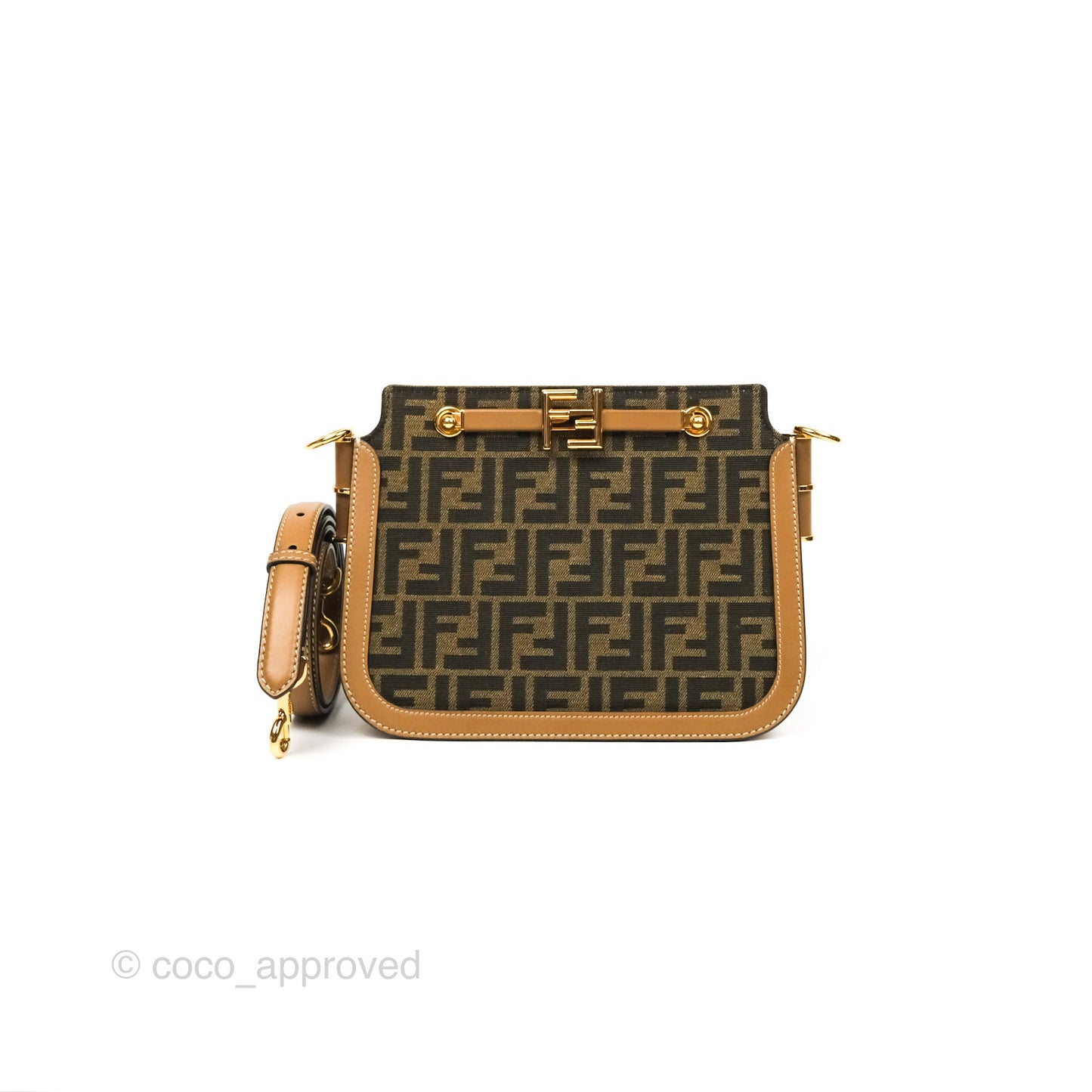 Fendi Touch Shoulder Bag FF Jacquard Brown Suede