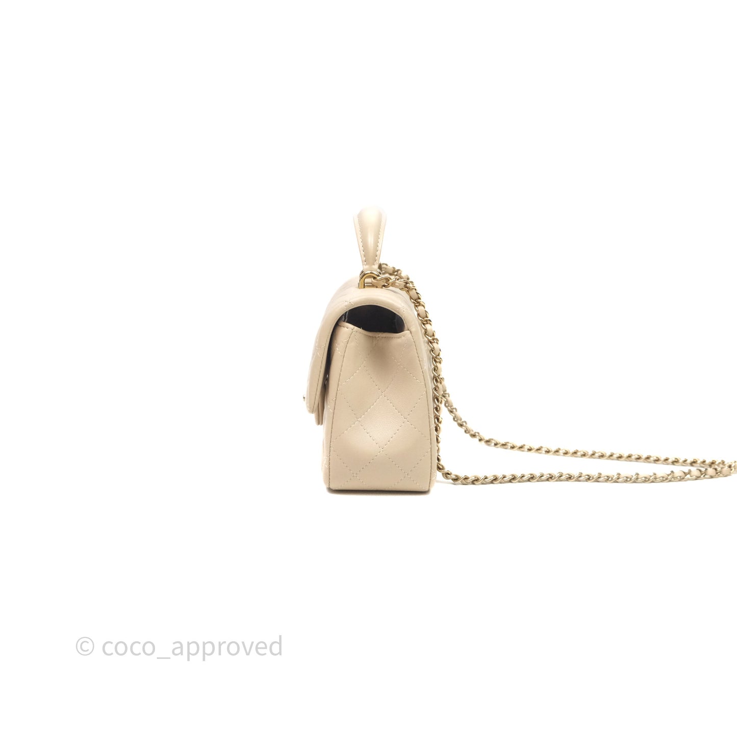 Chanel Top Handle Mini Rectangular Flap Beige Lambskin Shiny Gold Hardware