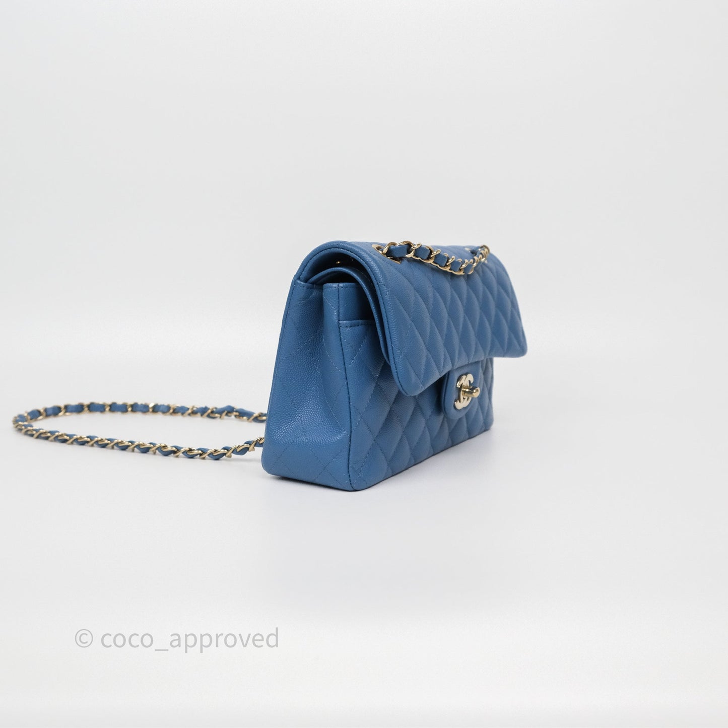 Chanel Small Classic Quilted Flap Blue Caviar Gold Hardware