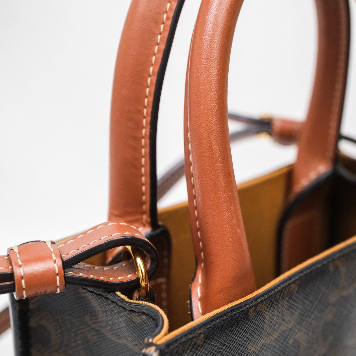 Celine Mini Vertical Cabas Bag Triomphe Canvas Tan Calfskin