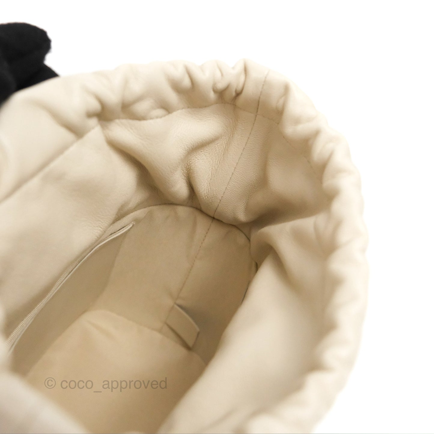Chanel Quilted Drawstring Bucket Bag Ivory Lambskin Aged Gold Hardware 19C