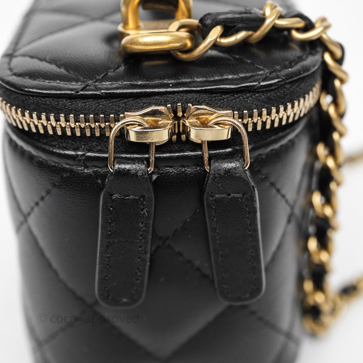 Chanel Mini Top Handle Vanity With Chain Black Lambskin Aged Gold Hardware