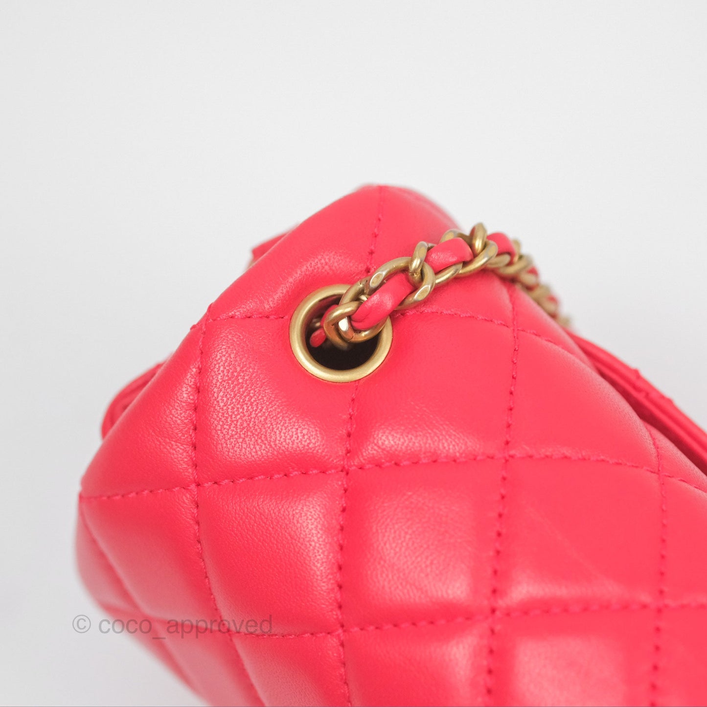 Chanel Mini Rectangular Pearl Crush Chilli Red Lambskin Aged Gold Hardware