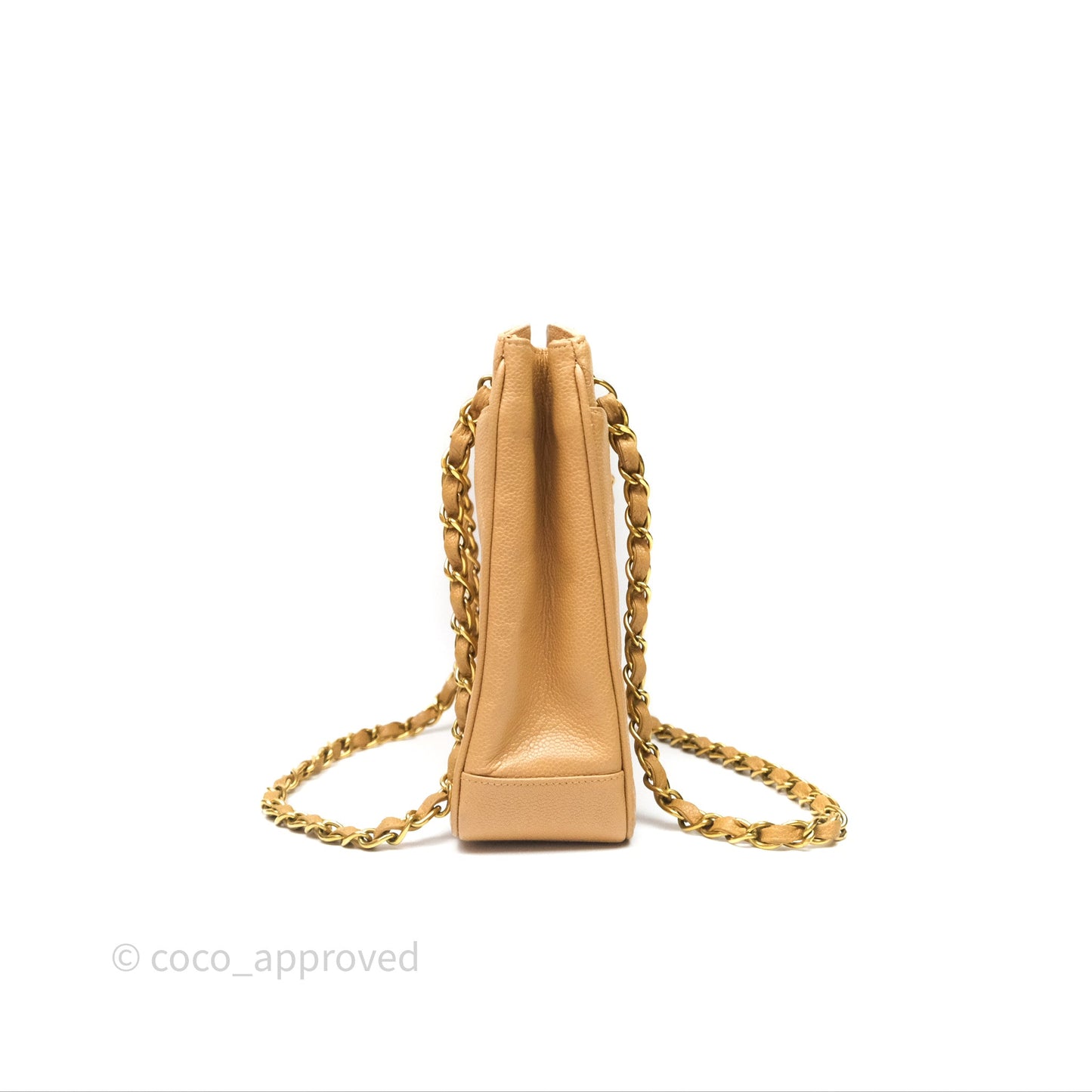 Chanel Vintage CC Quilted Tote Dark Beige Caviar 24K Gold Hardware