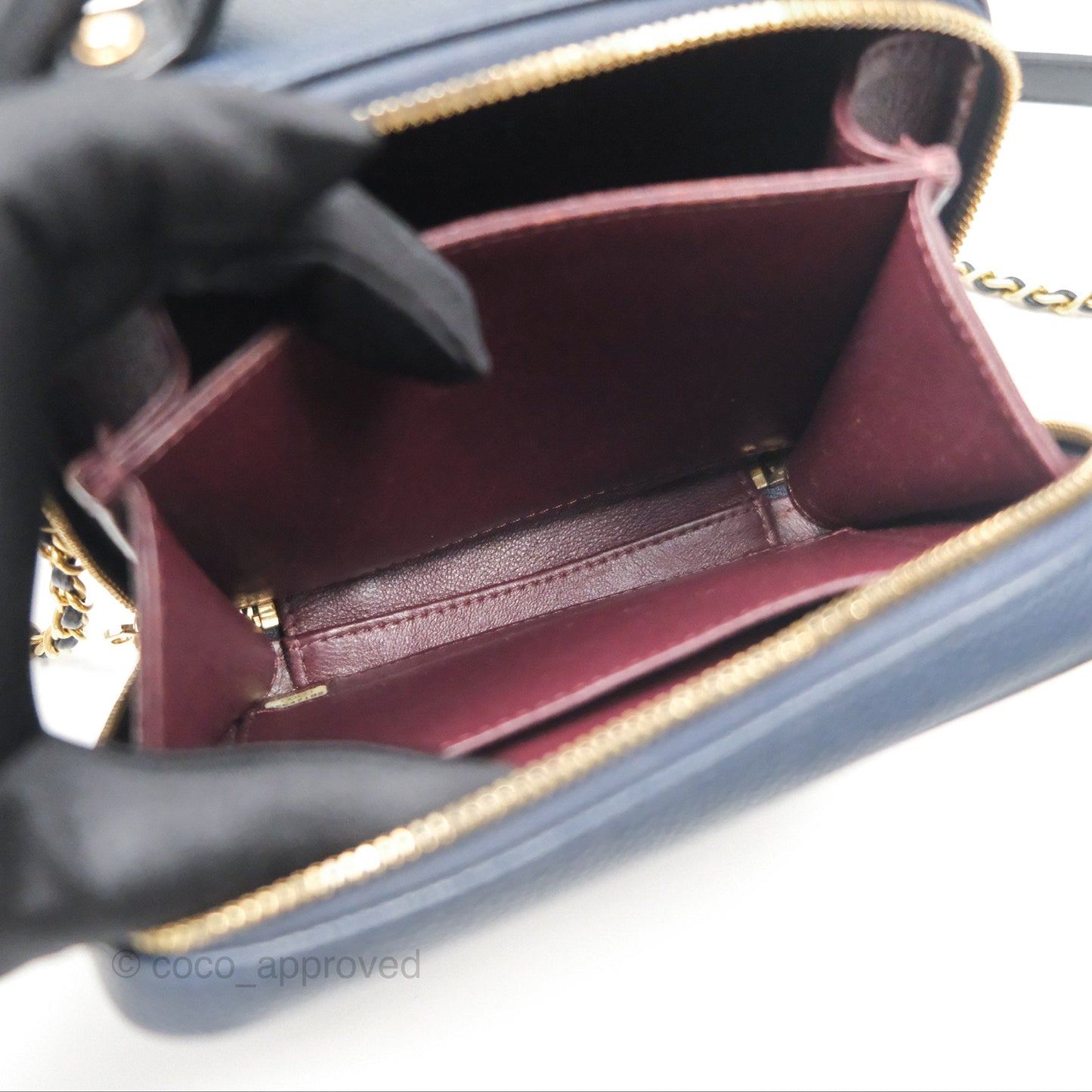 Chanel Quilted Small CC Filigree Vanity Case Navy Black Caviar Gold Hardware
