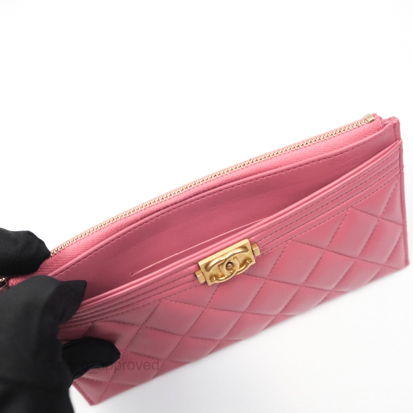 Chanel Boy Long Pouch Wallet Dusty Pink Lambskin Aged Gold Hardware
