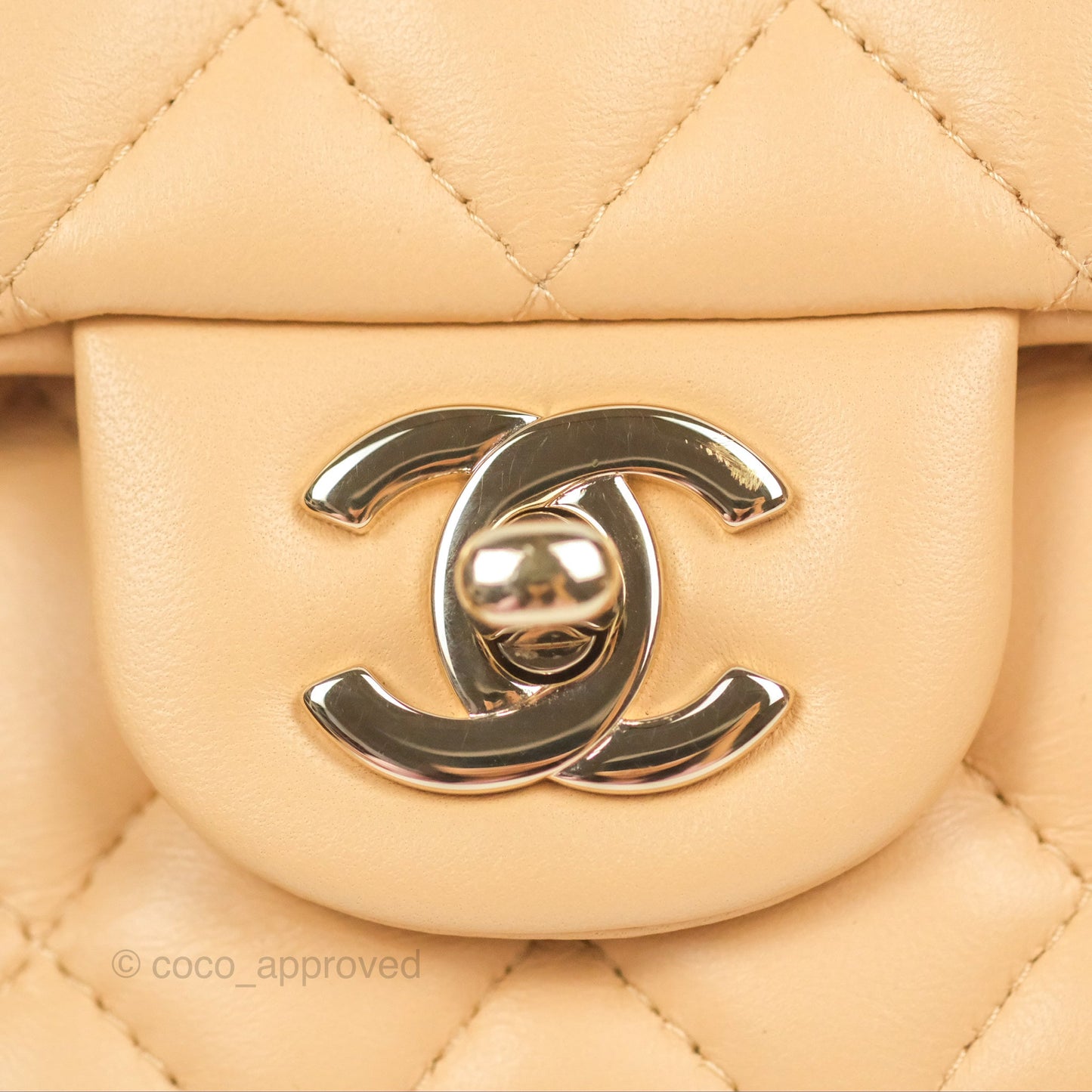 Chanel Quilted Mini Rectangular Flap Beige Lambskin Gold Hardware