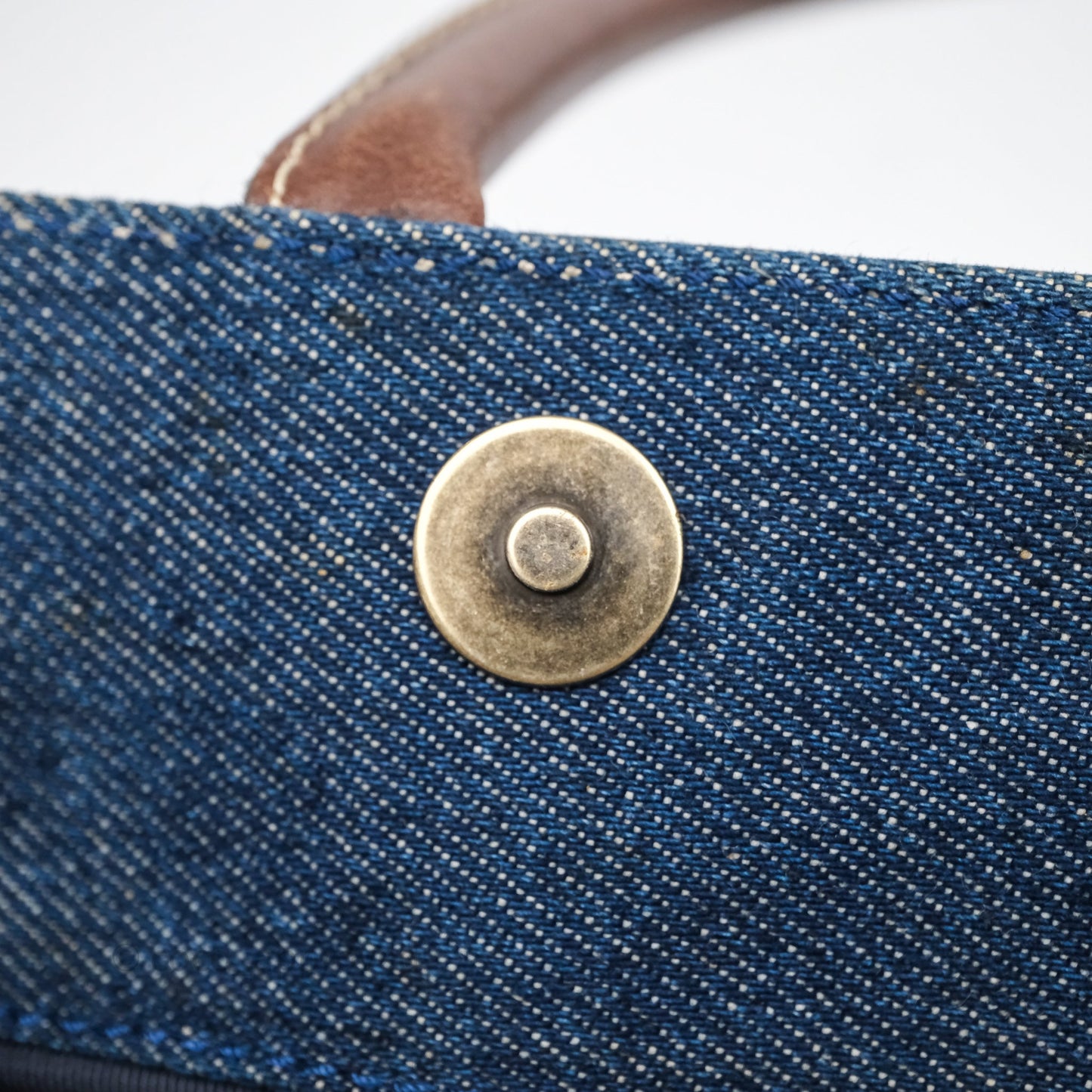 Chanel Vintage CC Tote Bag Denim Brown Leather