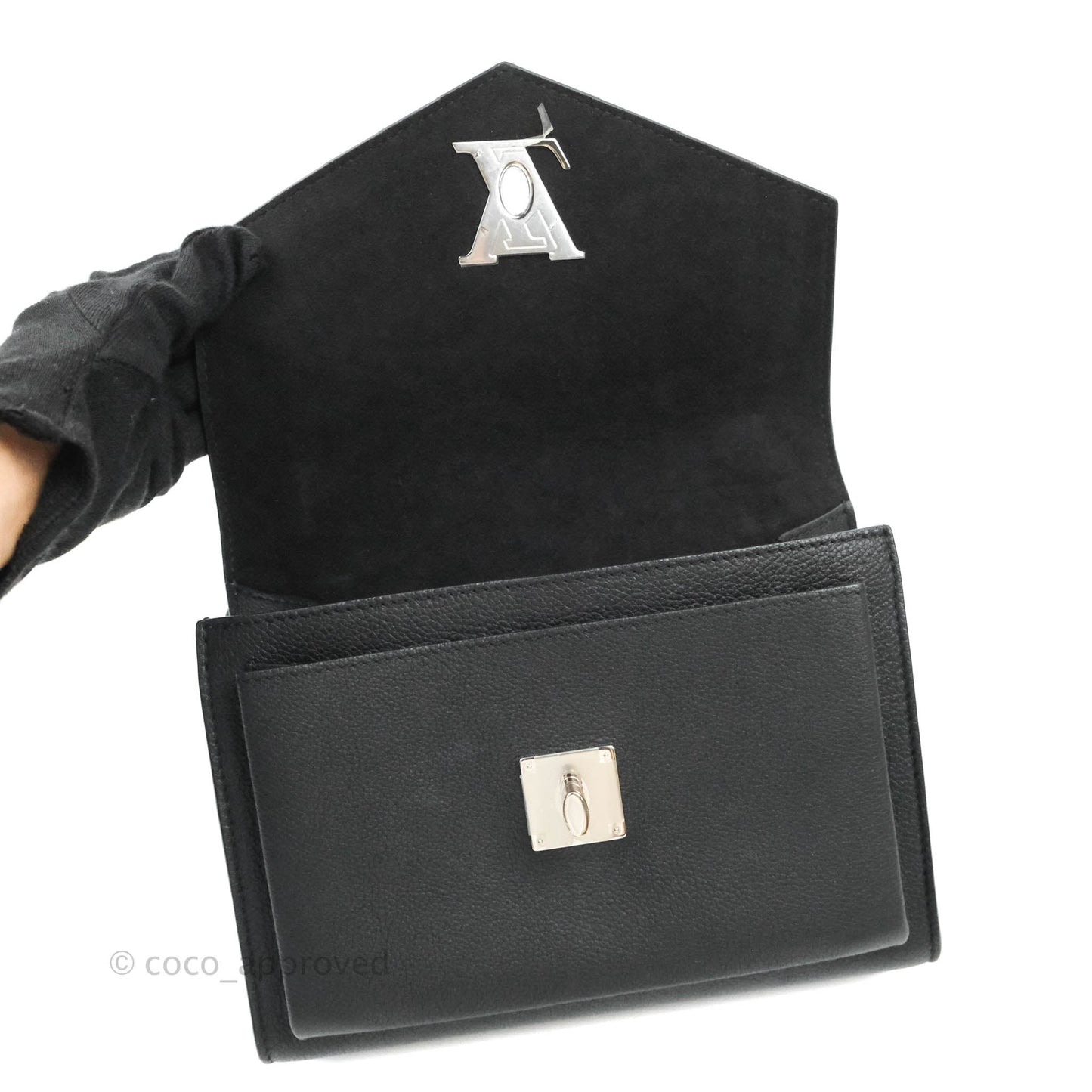 Louis Vuitton Calfskin My Lockme BB Bag Black Silver Hardware