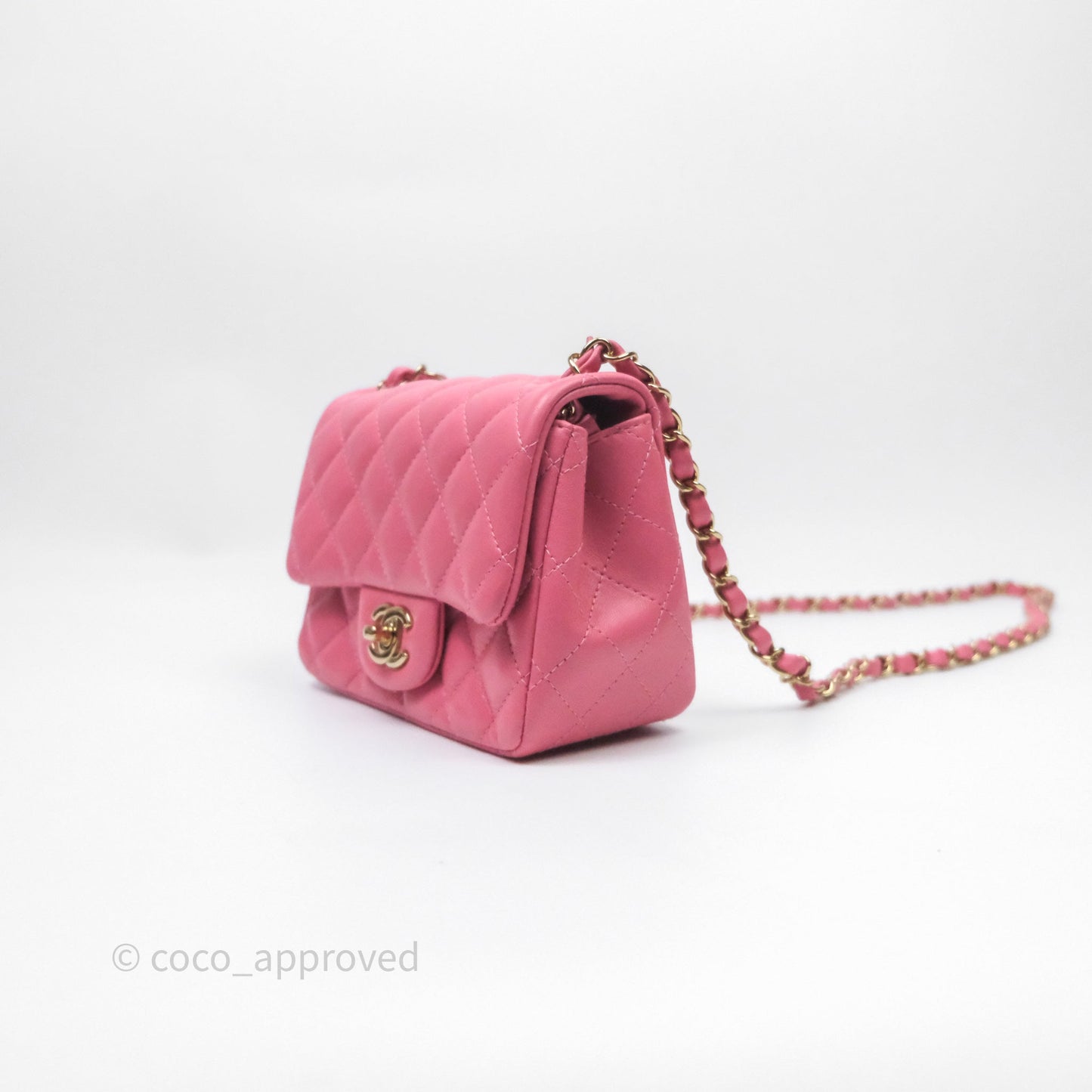 Chanel Quilted Mini Square Pink Lambskin Gold Hardware