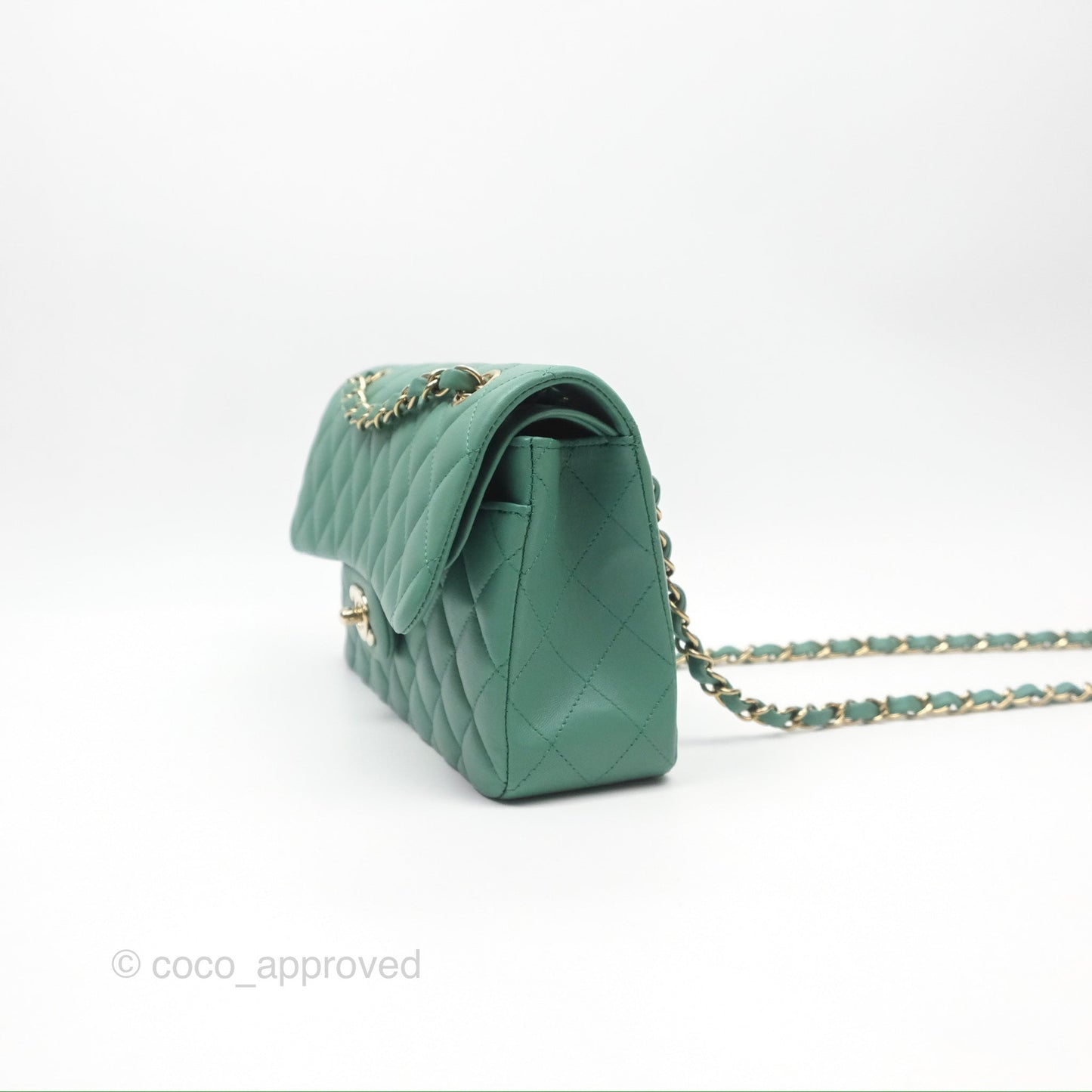 Chanel Small S/M Classic Flap Green Lambskin Gold Hardware