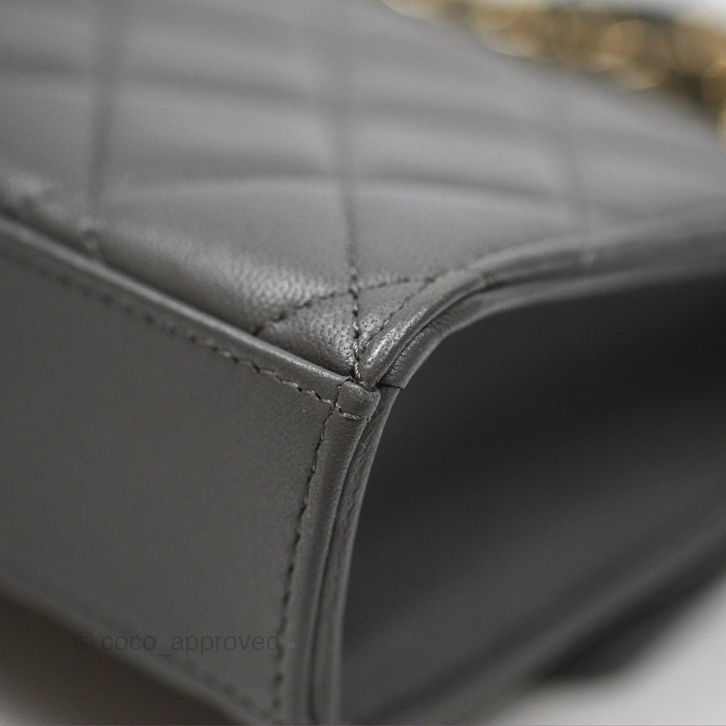 Chanel Mini Handle Clutch With Chain Grey Lambskin Gold Hardware
