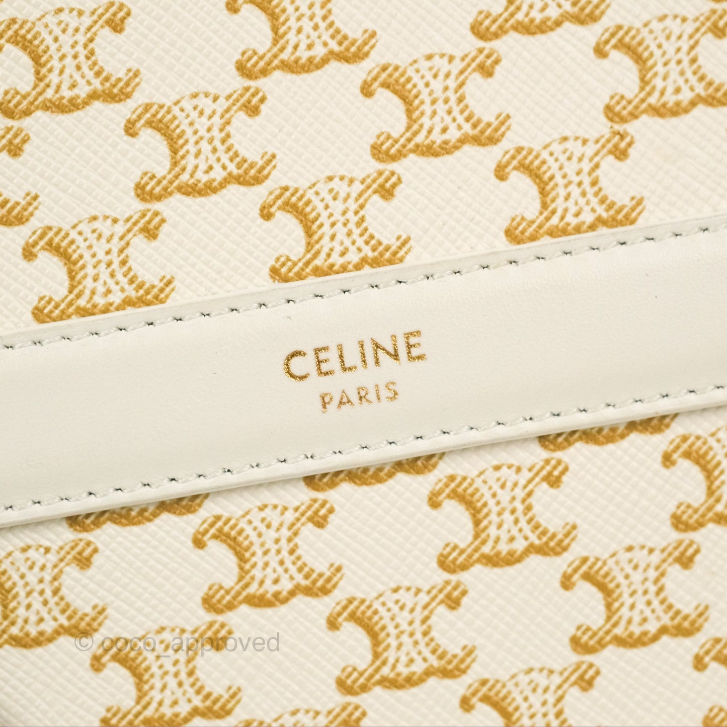 Celine Round Purse on Strap Triomphe Canvas White Calfskin