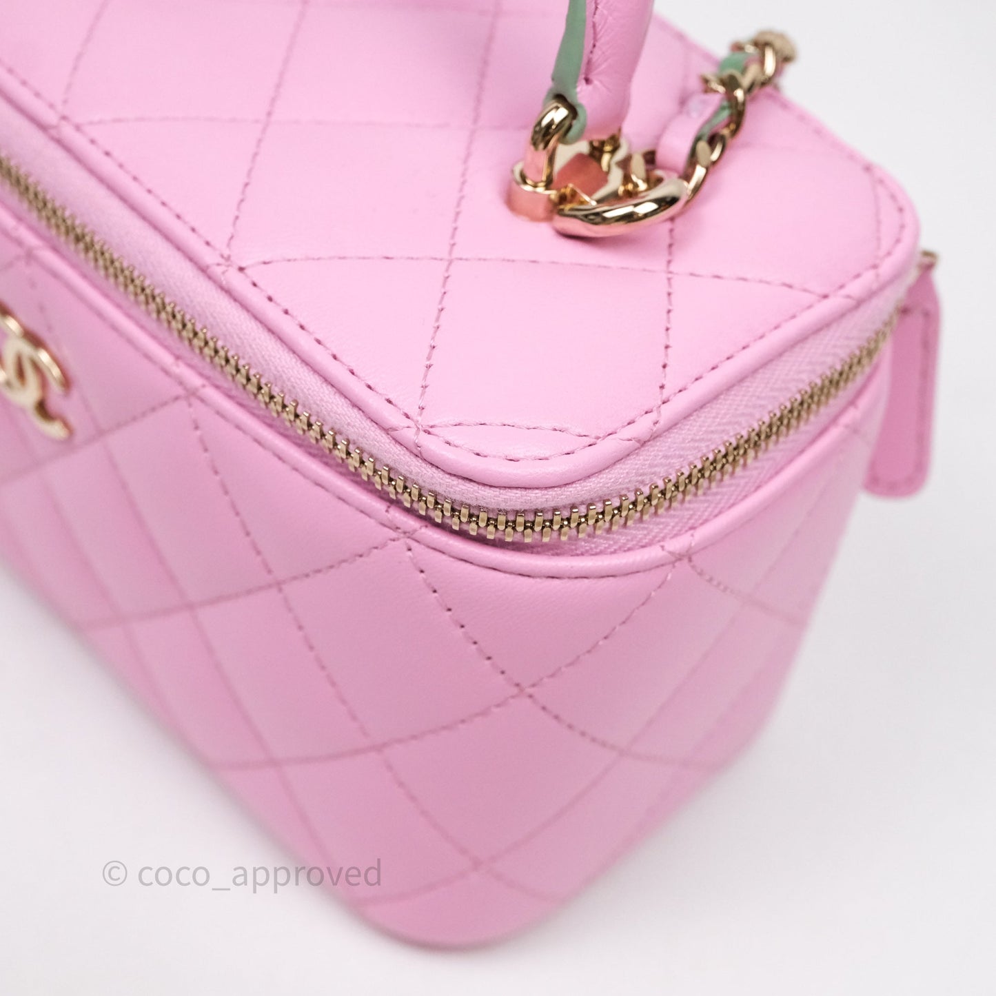 Chanel Vanity Rectangular Top Handle Pink Mint Green Lambskin Gold Hardware