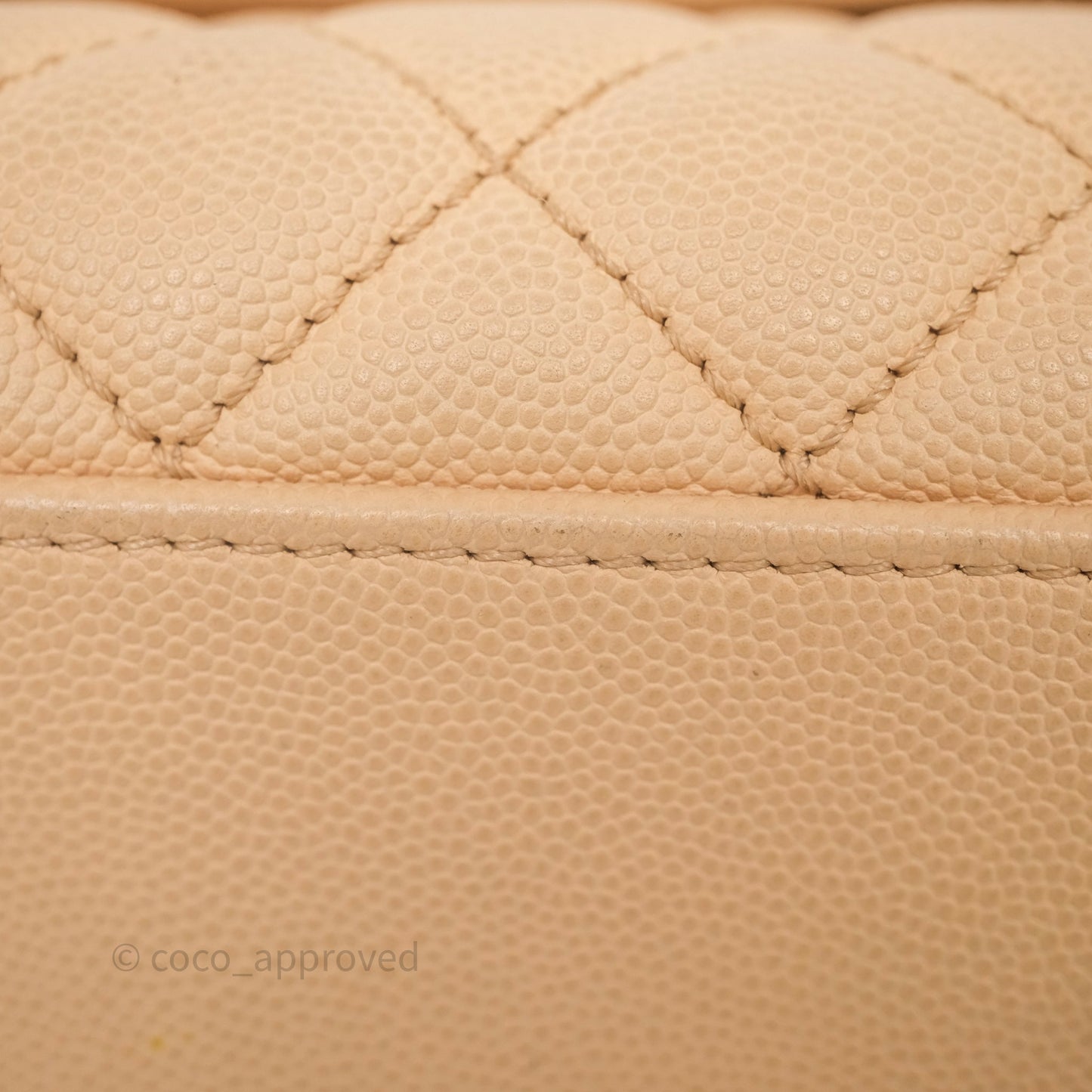 Chanel Small Coco Handle Quilted Beige Caviar Aged Gold Hardware