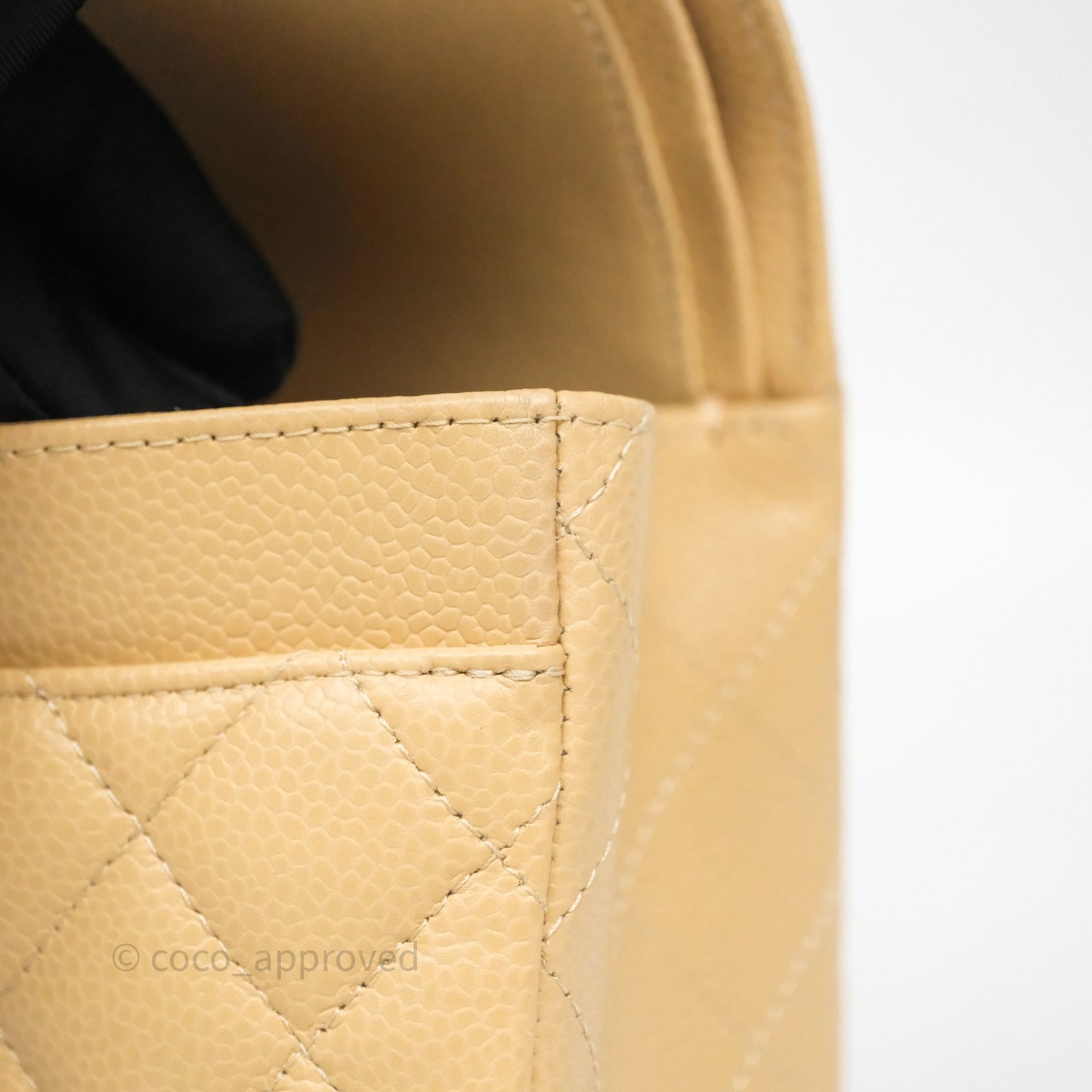 Chanel Small Classic Flap Quilted Beige Caviar Gold Hardware
